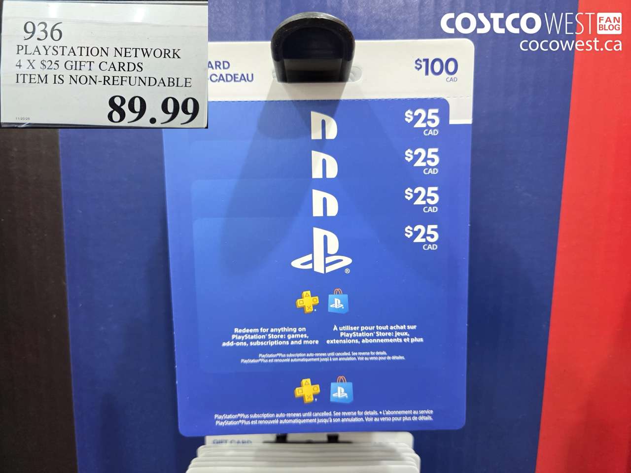 936 PLAYSTATION NETWORK 4 X $25 GIFT CARDS ITME IS NON-REFUNDABLE $89.99