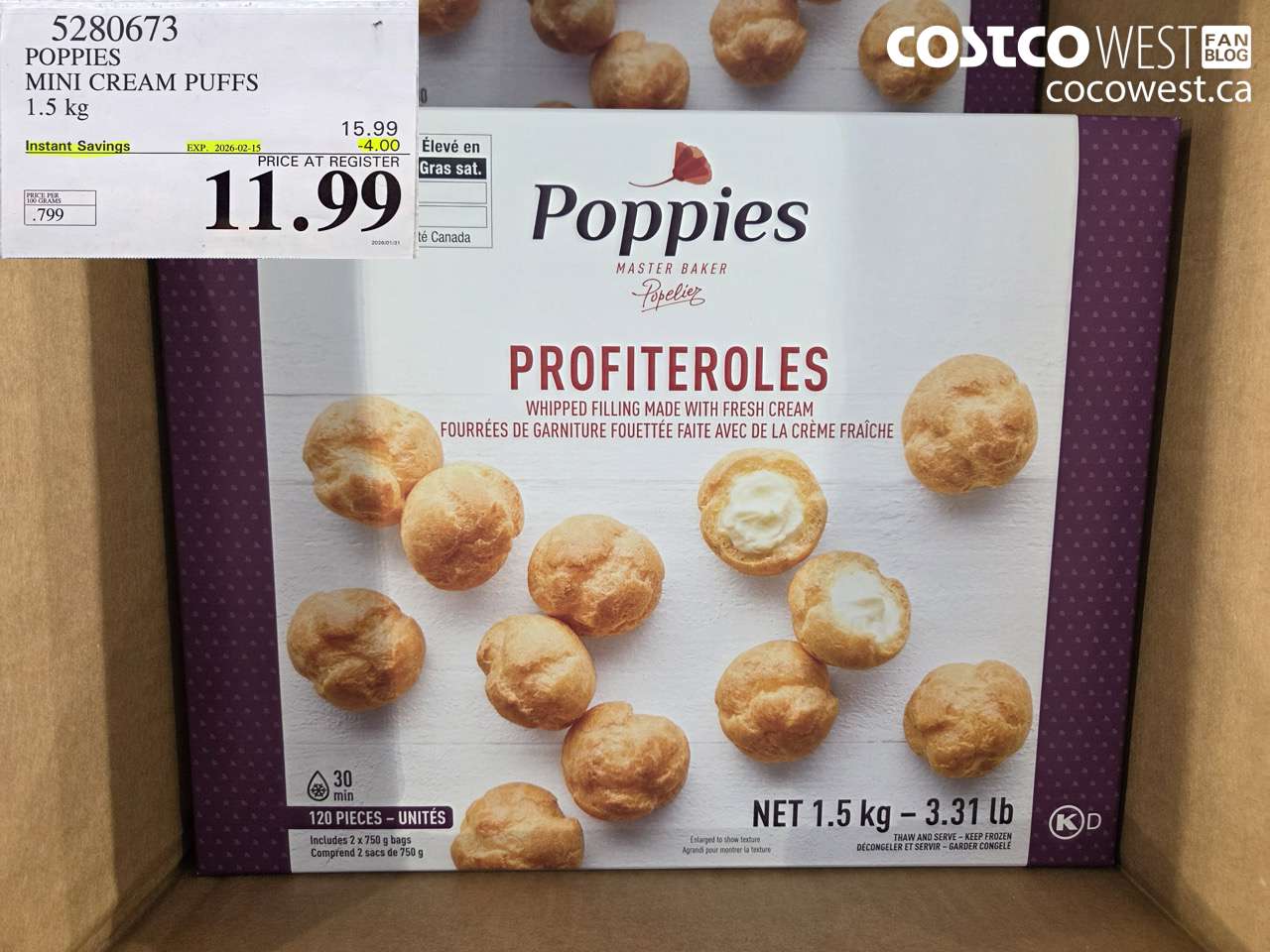 5280673 POPPIES MINI CREAM PUFFS 1.5 kg ($4.00 INSTANT SAVINGS EXPIRES ON 2026-02-15) $11.99