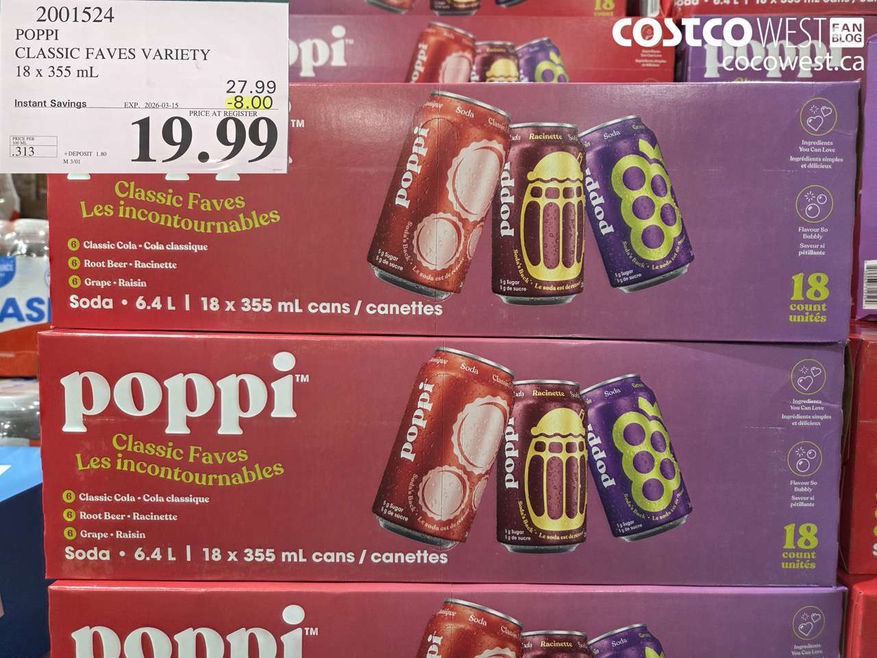 2001524 POPPI CLASSIC FAVES VARIETY 18 X 355 ML ($8.00 INSTANT SAVINGS EXPIRES ON 2026-03-15) $19.99