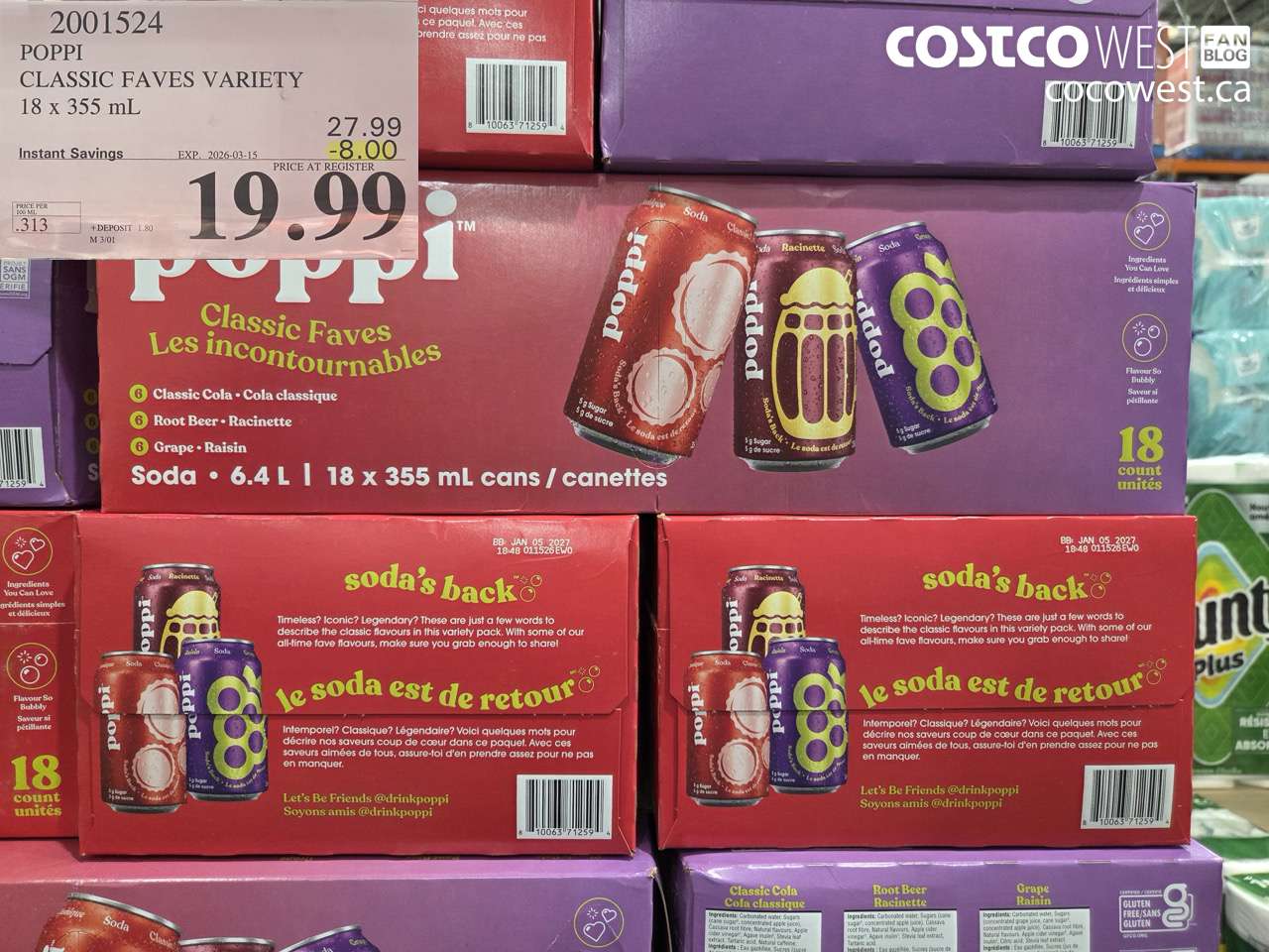 2001524 POPPI CLASSIC FAVES VARIETY 18 x 355 mL ($8.00 INSTANT SAVINGS EXPIRES ON 2026-03-15) $19.99