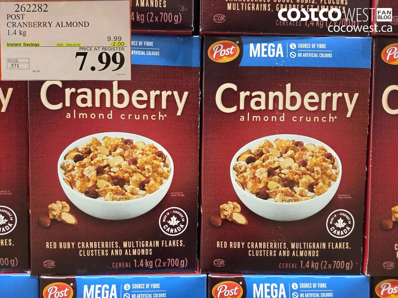 262282 POST CRANBERRY ALMOND 1.4 KG ($2.00 INSTANT SAVINGS EXPIRES ON 2026-03-01) $7.99