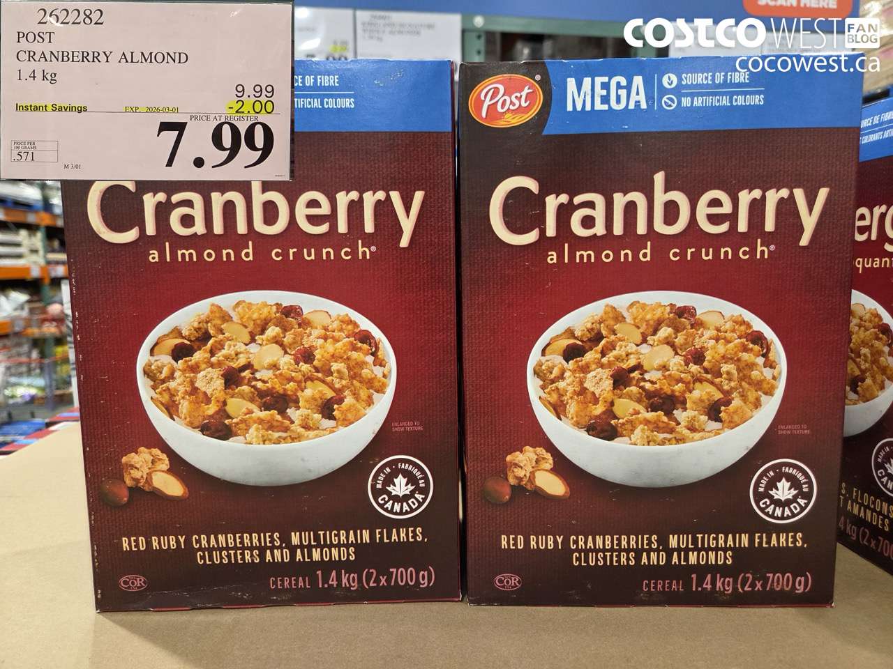 262282 POST CRANBERRY ALMOND 1.4 KG ($2.00 INSTANT SAVINGS EXPIRES ON 2026-03-01) $7.99