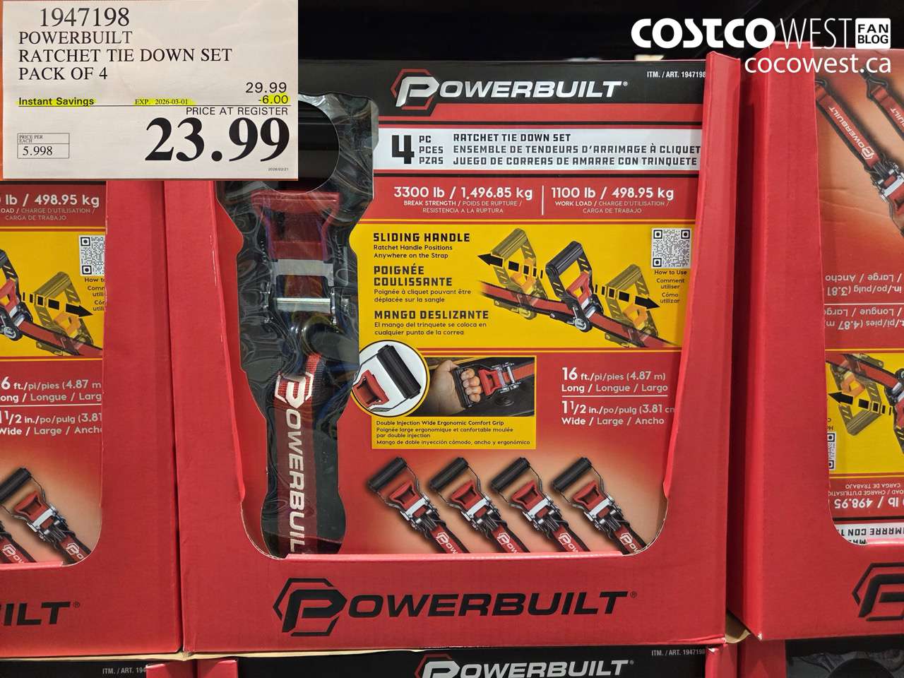 1947198 POWERBUILT RATCHET TIE DOWN SET PACK OF 4 ($6.00 INSTANT SAVINGS EXPIRES ON 2026-03-01) $23.99