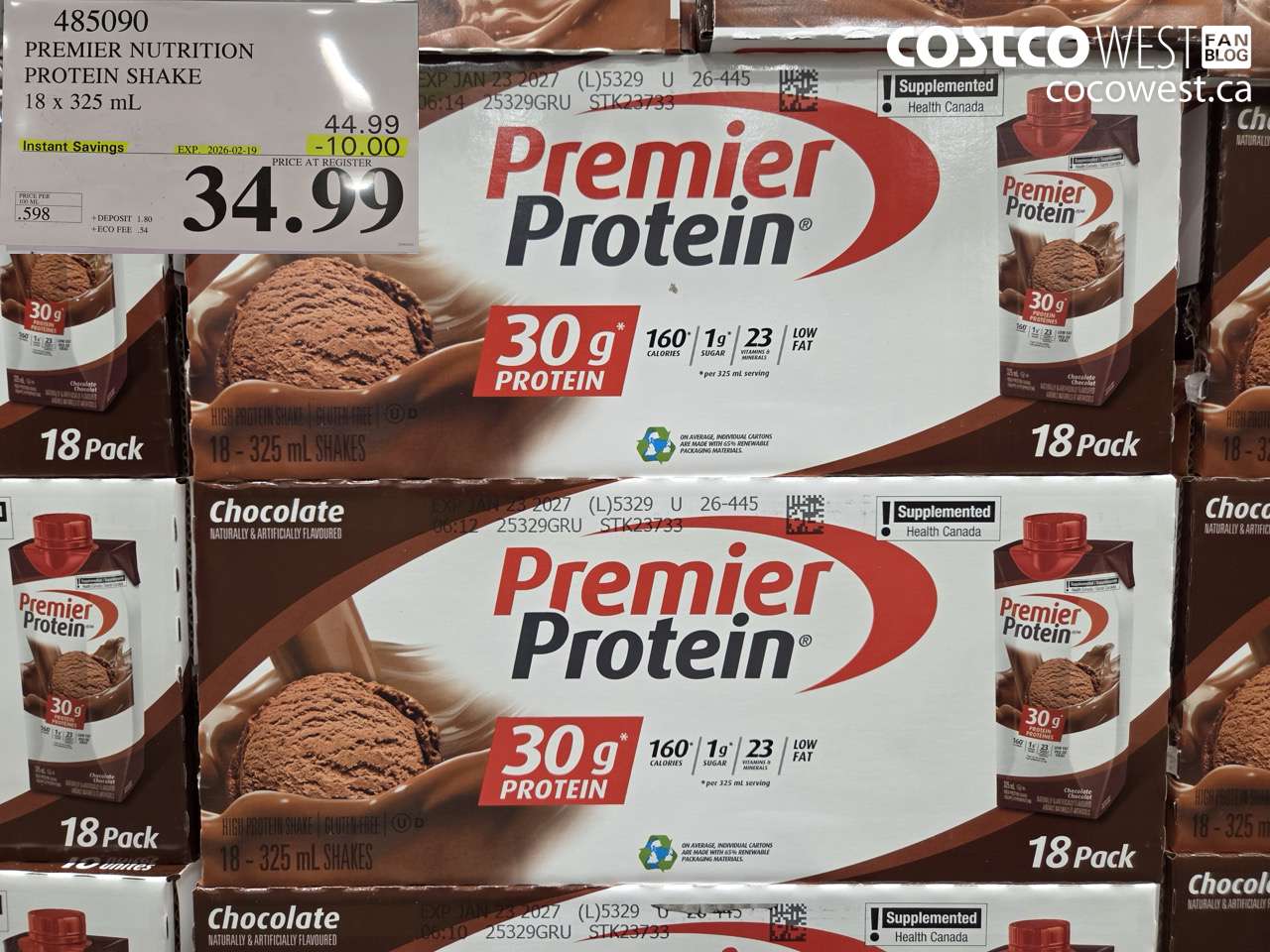 485090 PREMIER NUTRITION PROTEIN SHAKE 18 x 325 mL ($10.00 INSTANT SAVINGS EXPIRES ON 2026-02-19) $34.99