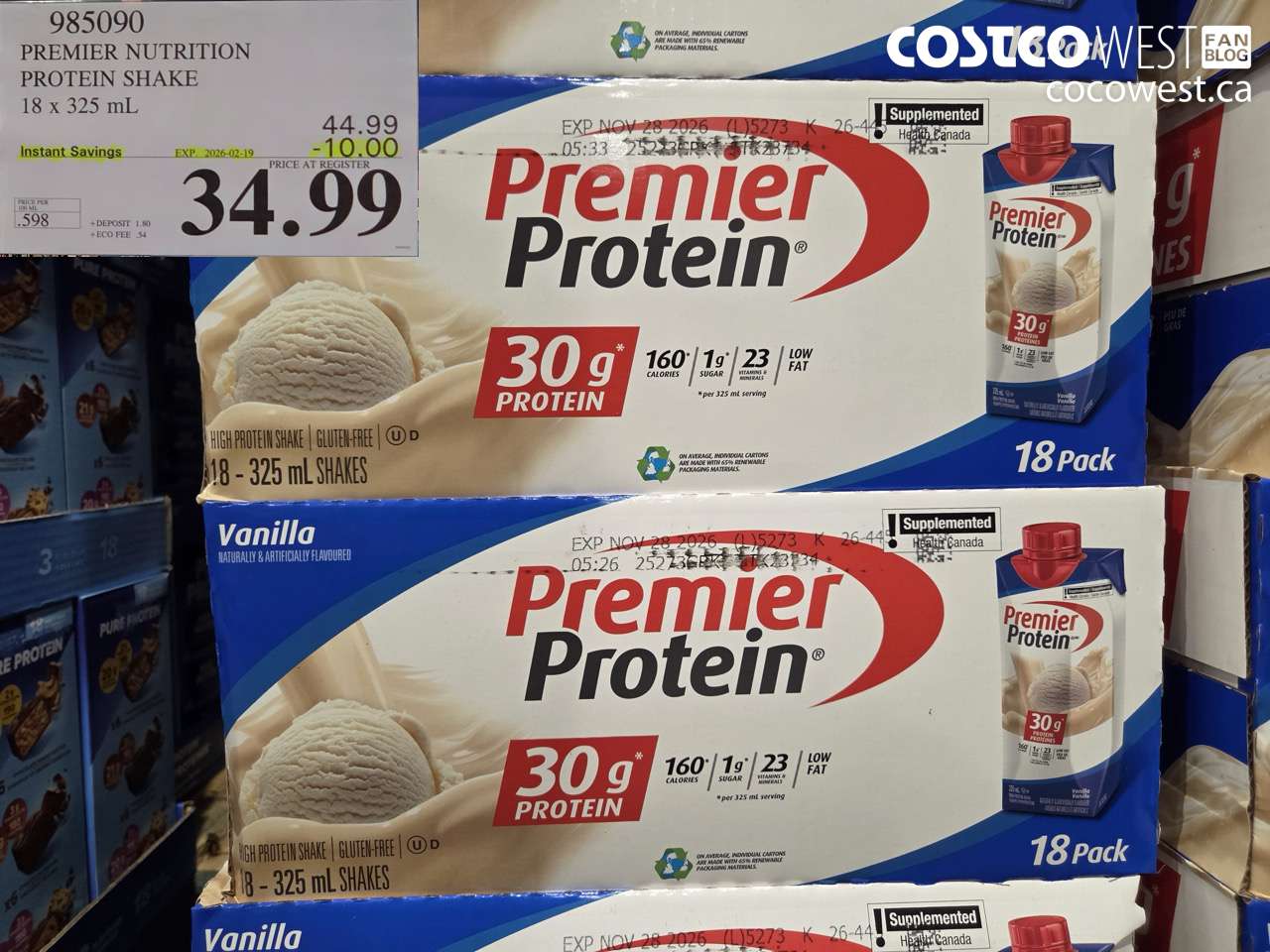 985090 PREMIER NUTRITION PROTEIN SHAKE 18 x 325 mL ($10.00 INSTANT SAVINGS EXPIRES ON 2026-02-19) $34.99