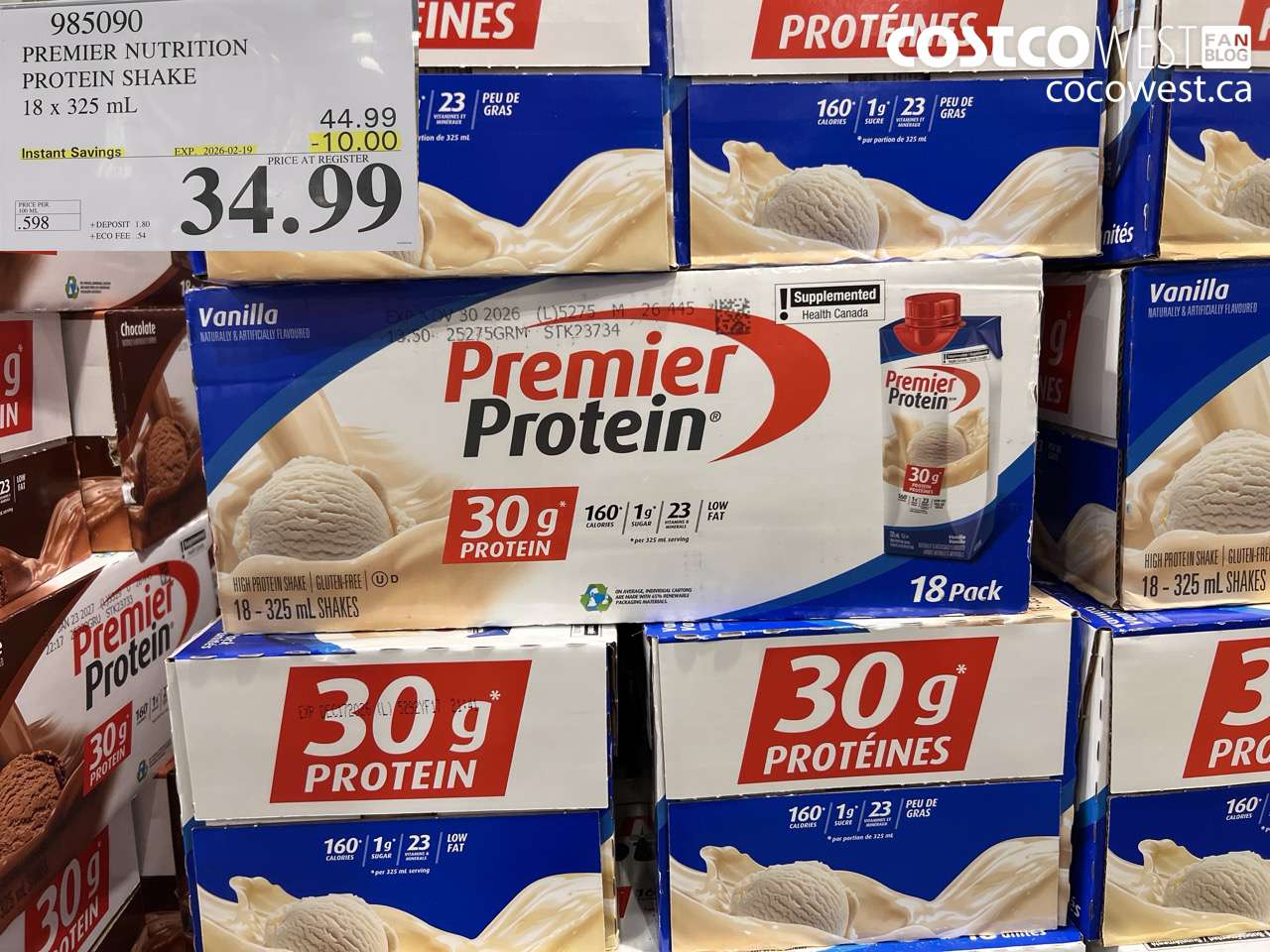 985090 PREMIER NUTRITION PROTEIN SHAKE 18 x 325 mL ($10.00 INSTANT SAVINGS EXPIRES ON 2026-02-19) $34.99