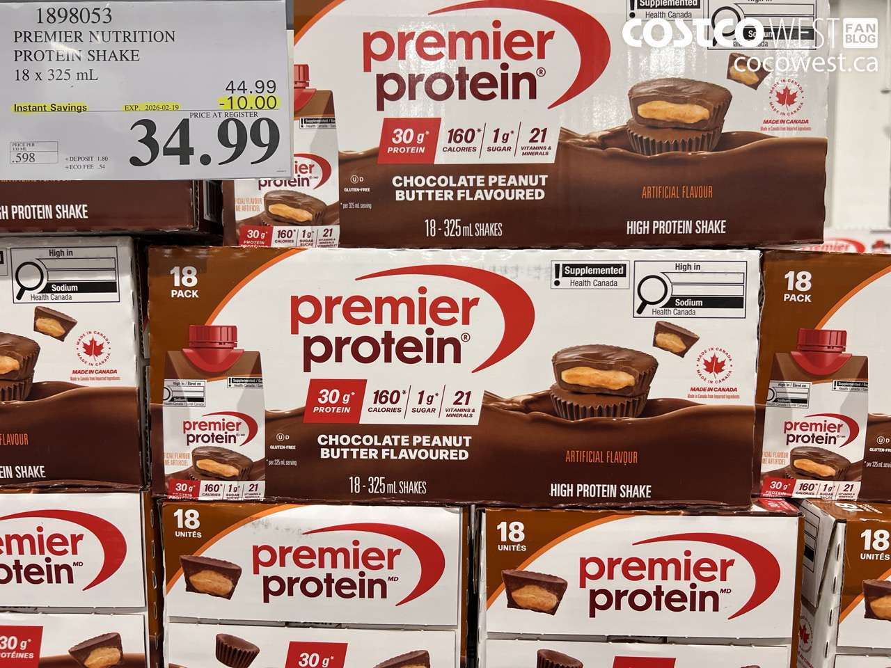1898053 PREMIER NUTRITION PROTEIN SHAKE 18 x 325 mL ($10.00 INSTANT SAVINGS EXPIRES ON 2026-02-19) $34.99
