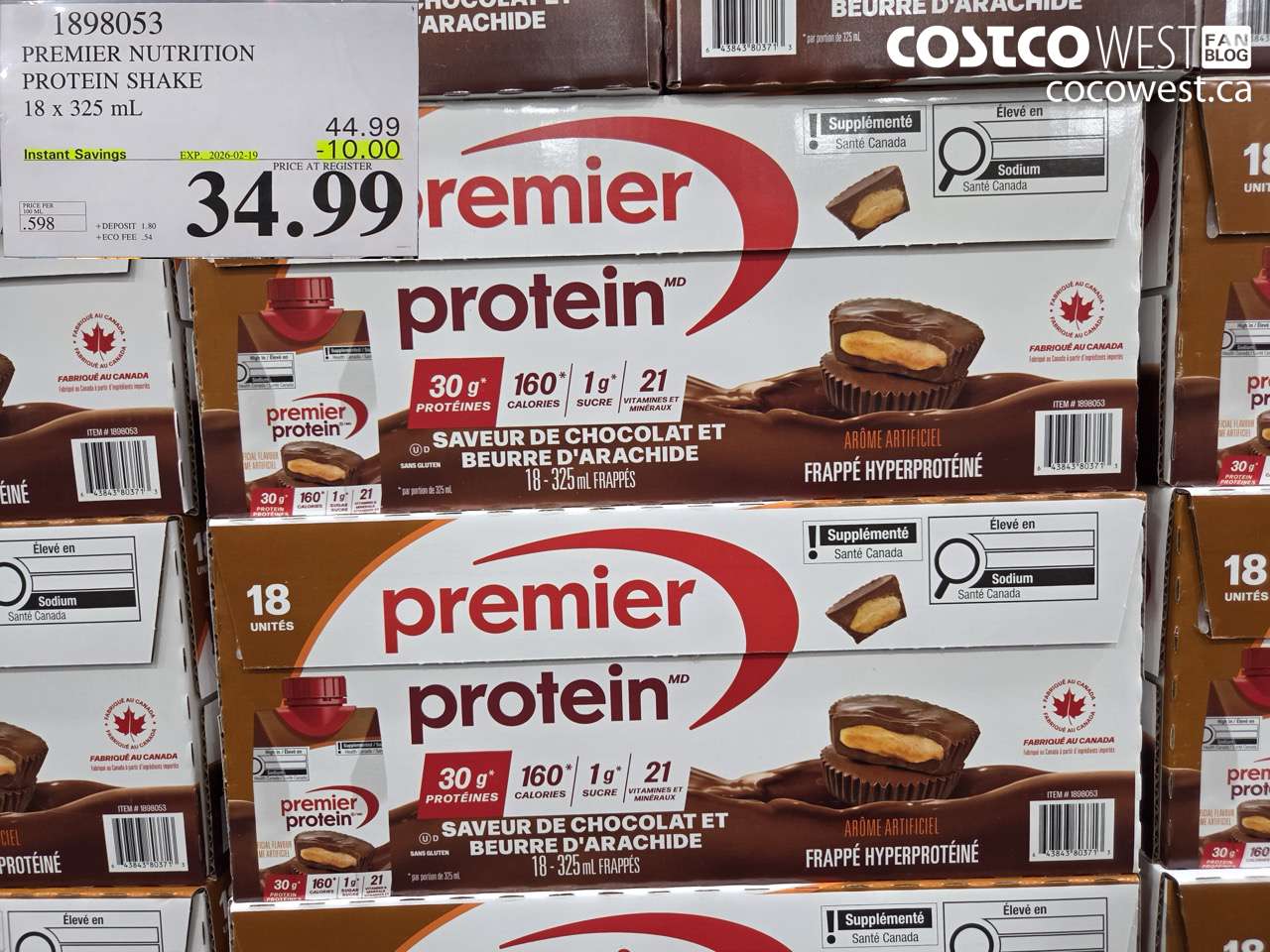 1898053 PREMIER NUTRITION PROTEIN SHAKE 18 x 325 mL ($10.00 INSTANT SAVINGS EXPIRES ON 2026-02-19) $34.99