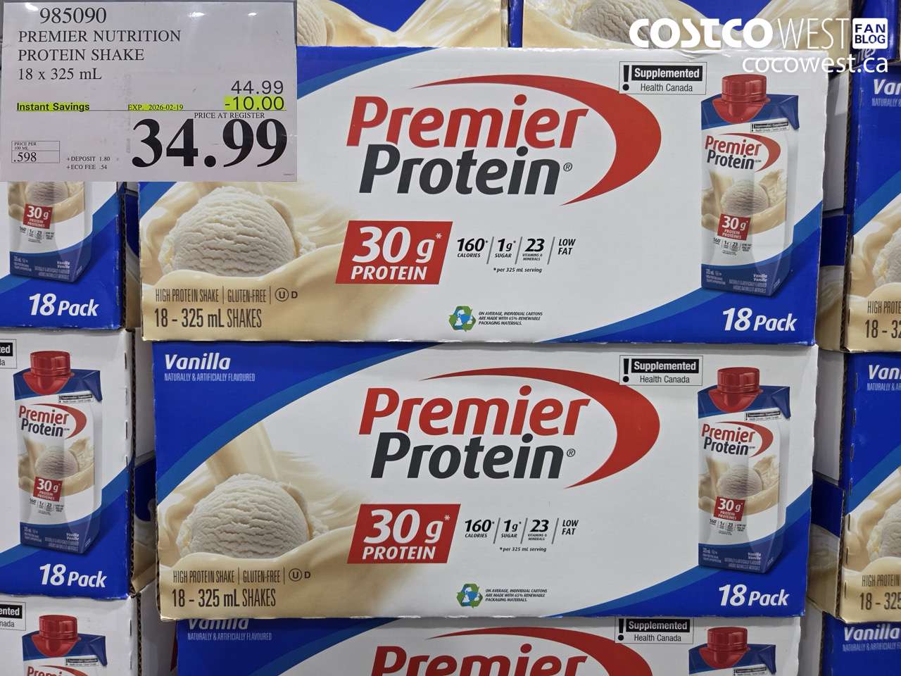 985090 PREMIER NUTRITION PROTEIN SHAKE 18 x 325 mL ($10.00 INSTANT SAVINGS EXPIRES ON 2026-02-19) $34.99