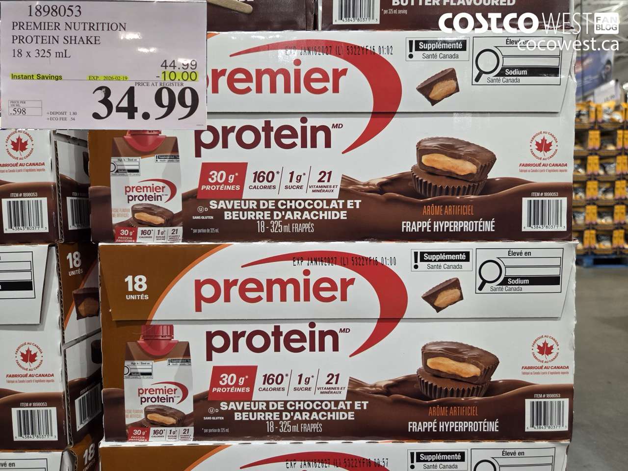 1898053 PREMIER NUTRITION PROTEIN SHAKE 18 x 325 ml ($10.00 INSTANT SAVINGS EXPIRES ON 2026-02-19) $34.99