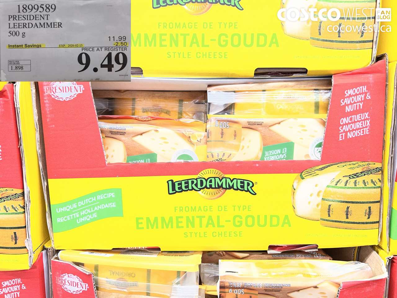 1899589 PRESIDENT LEERDAMMER 500 g ($2.50 INSTANT SAVINGS EXPIRES ON 2026-02-15) $9.49