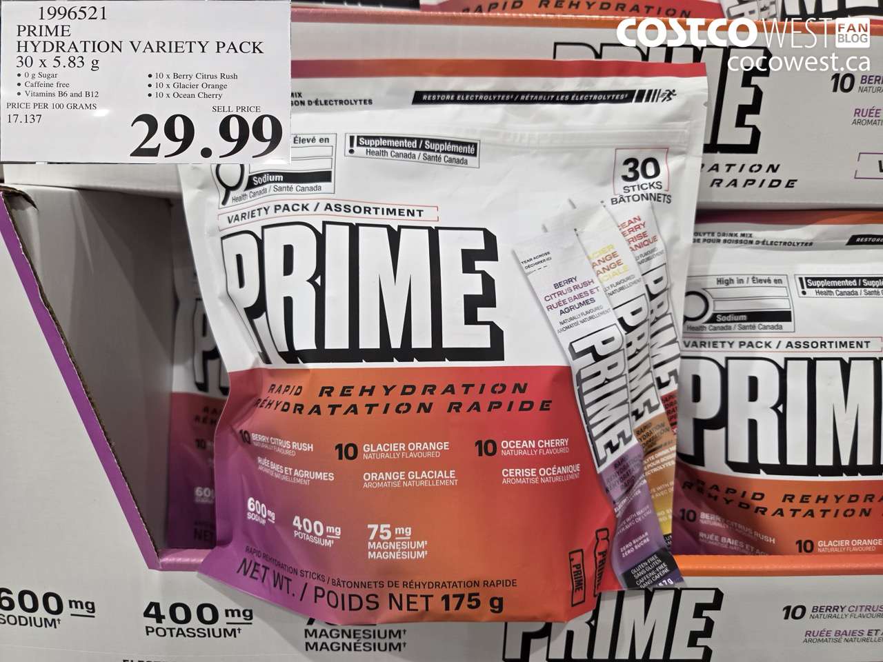 1996521 PRIME HYDRATION VARIETY PACK 30 x 5.83 g $29.99