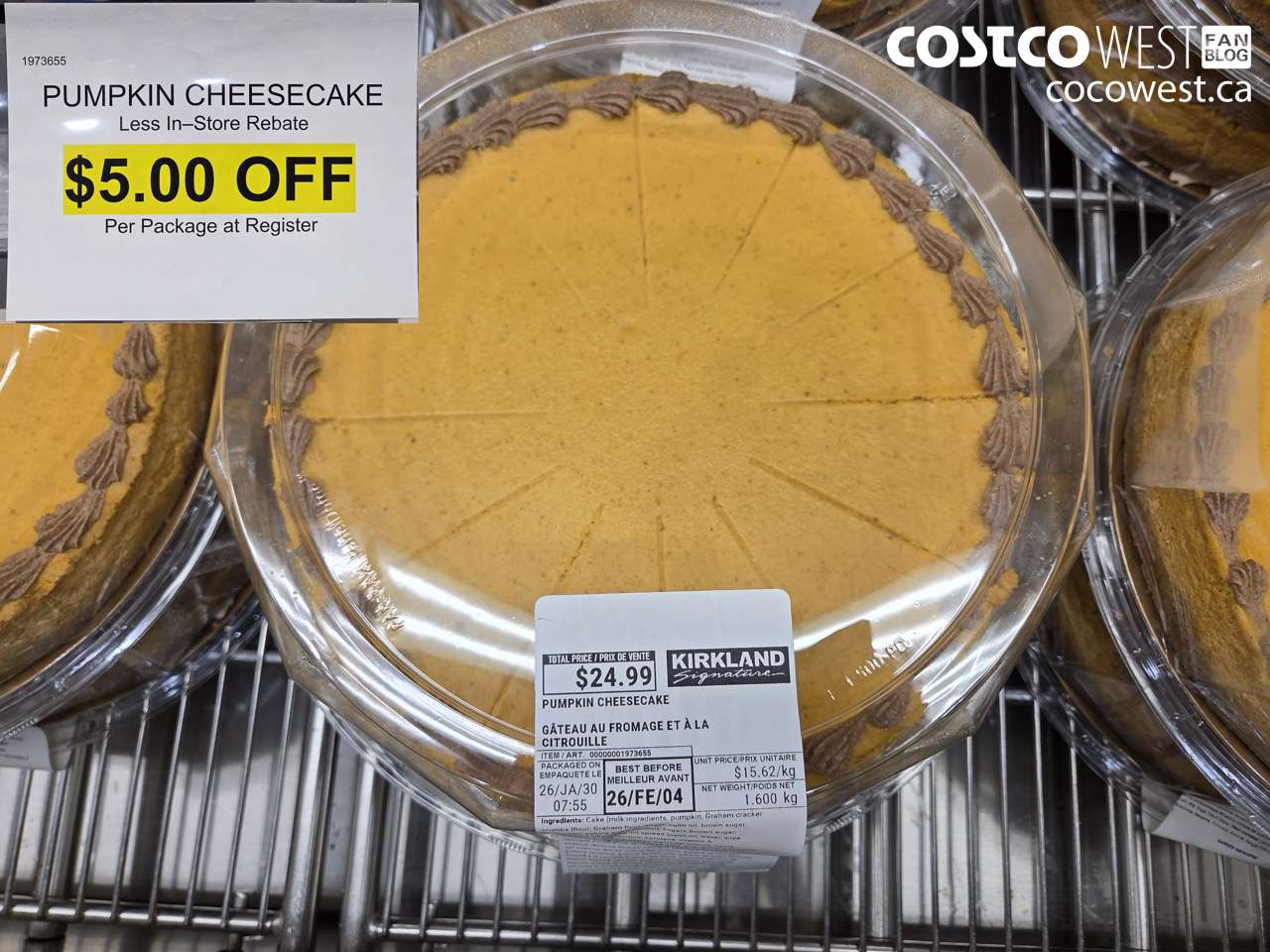 1973655 PUMPKIN CHEESECAKE 1.600 KG ($5.00 INSTANT SAVINGS)