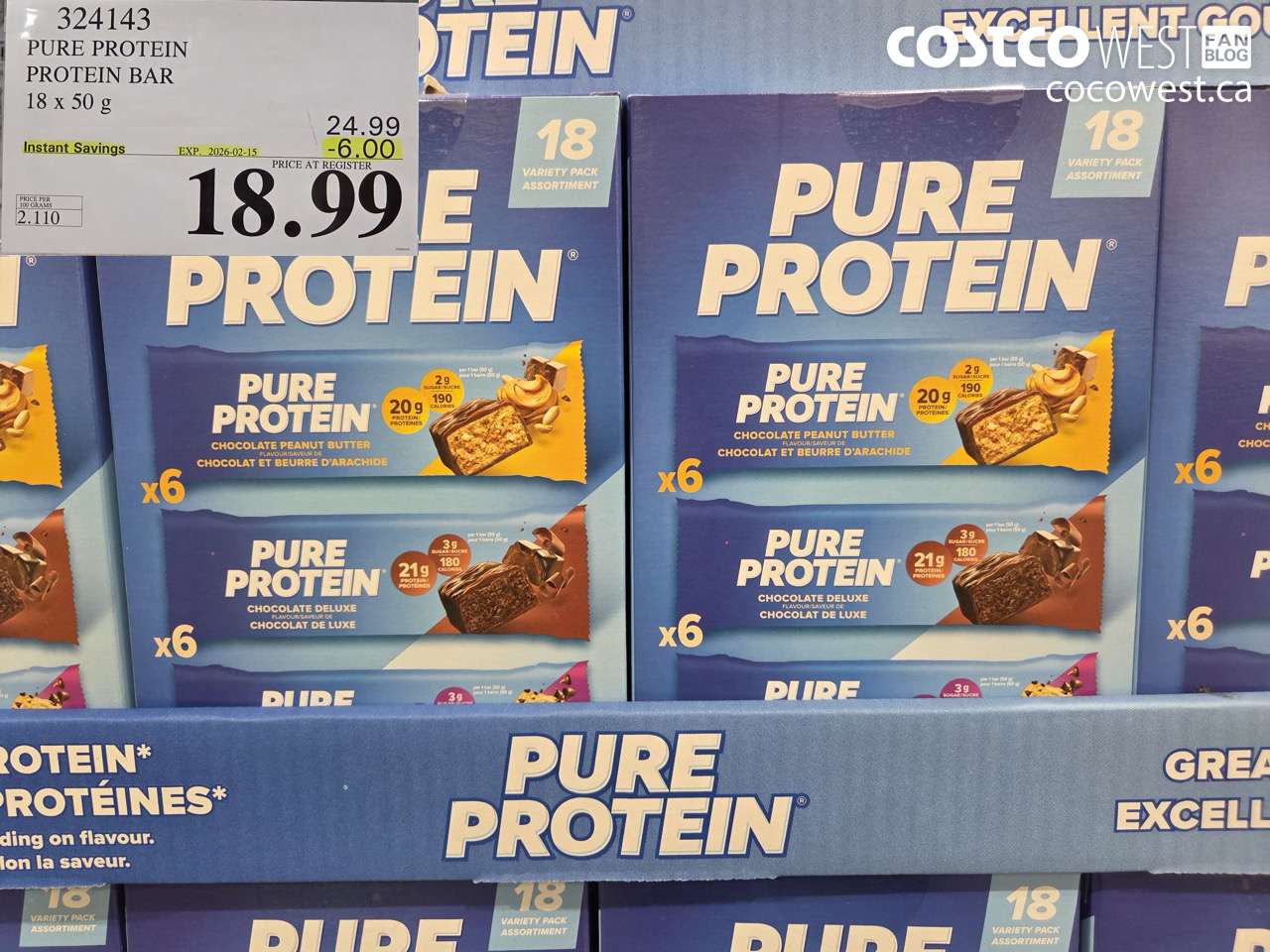 324143 PURE PROTEIN PROTEIN BAR 18 x 50 g ($6.00 INSTANT SAVINGS EXPIRES ON 2026-02-15) $18.99