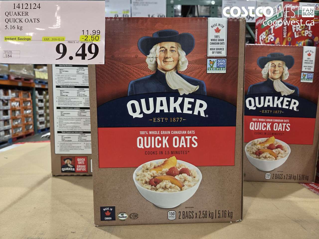 1412124 QUAKER QUICK OATS 5.16 kg ($2.50 INSTANT SAVINGS EXPIRES ON 2026-02-15) $9.49