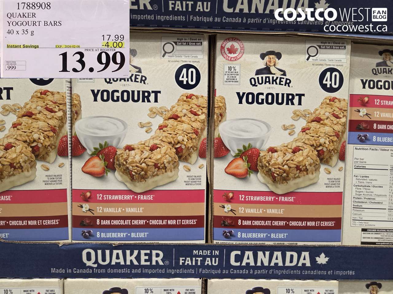 1788908 QUAKER YOGURT BARS ($4.00 INSTANT SAVINGS EXPIRES ON 2026-02-08) $13.99