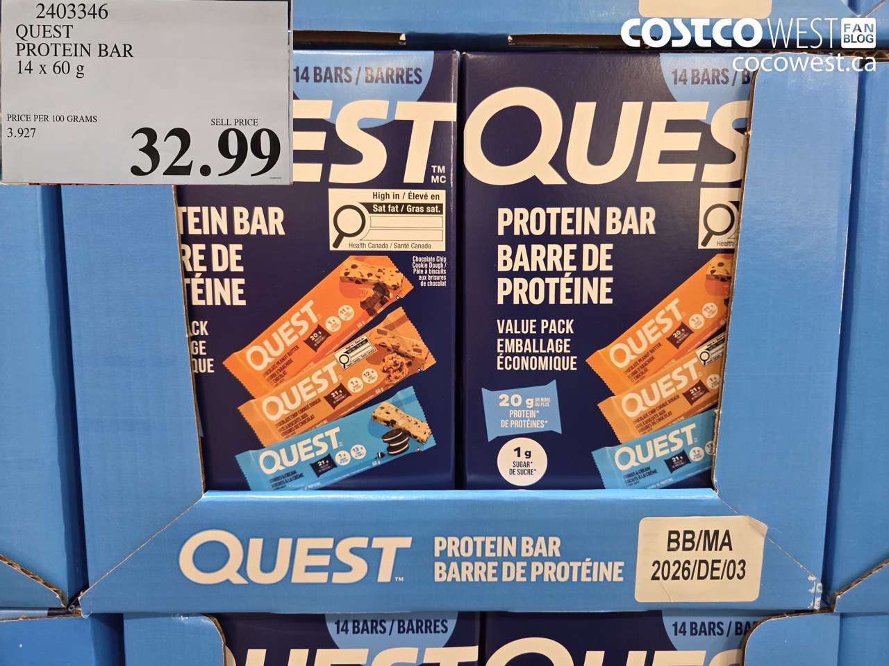 2403346 QUEST PROTEIN BAR 14 X 60 G $32.99