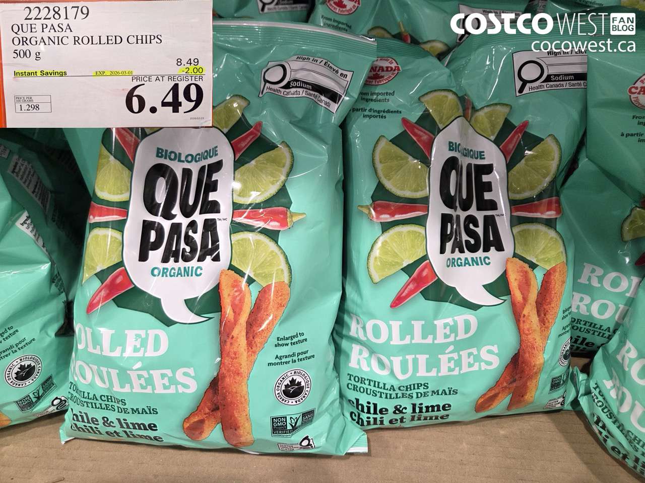 2228179 QUE PASA ORGANIC ROLLED CHIPS 500 G ($2.00 INSTANT SAVINGS EXPIRES ON 2026-03-01) $6.49