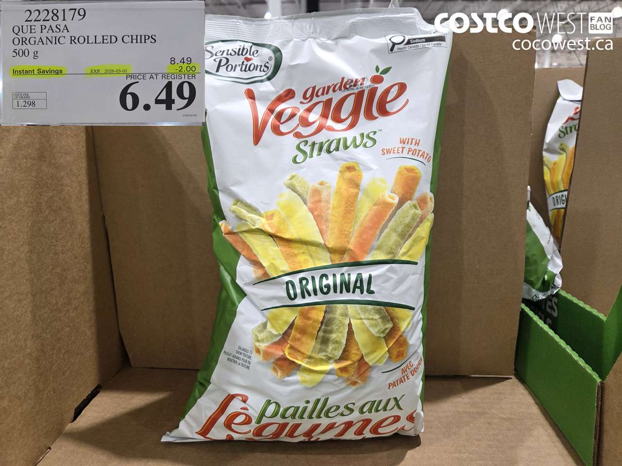 2228179 QUE PASA ORGANIC ROLLED CHIPS 500 G ($2.00 INSTANT SAVINGS EXPIRES ON 2026-03-01) $6.49