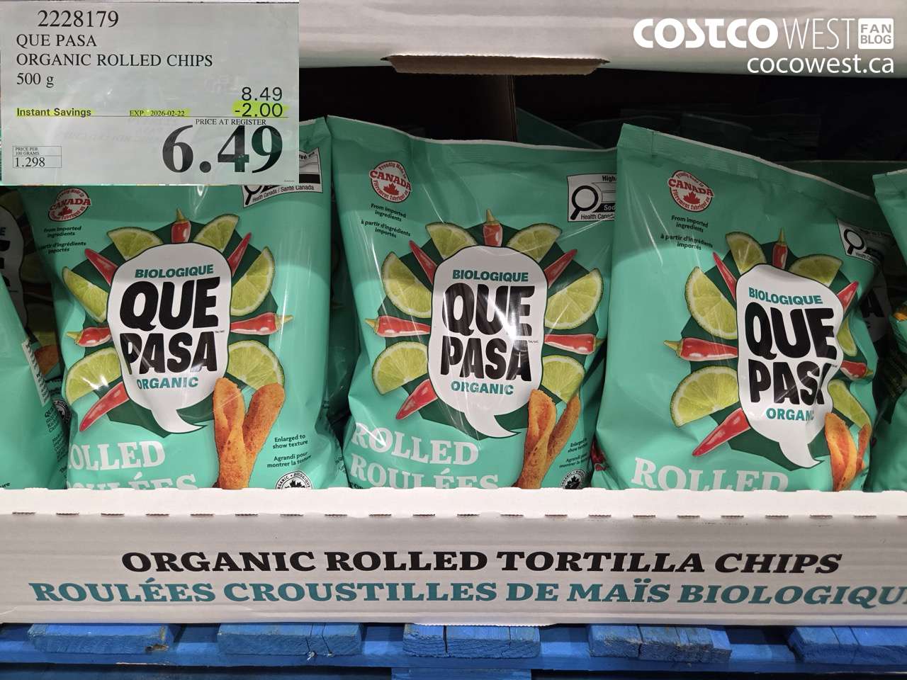 2228179 QUE PASA ORGANIC ROLLED CHIPS 500 g ($2.00 INSTANT SAVINGS EXPIRES ON 2026-02-22) $6.49