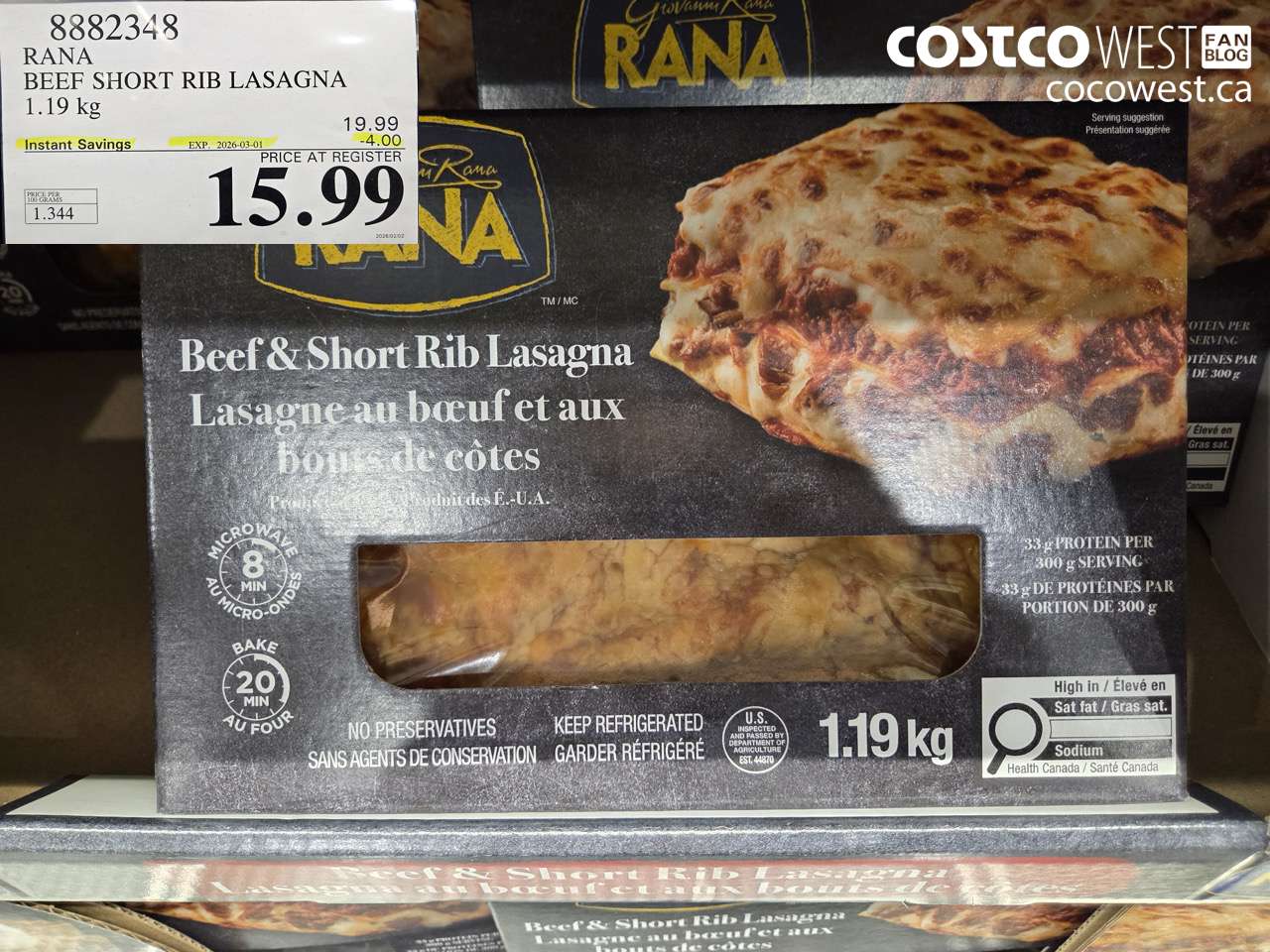 8882348 RANA BEEF SHORT RIB LASAGA ($4.00 INSTANT SAVINGS EXPIRES ON 2026-03-01) $15.99