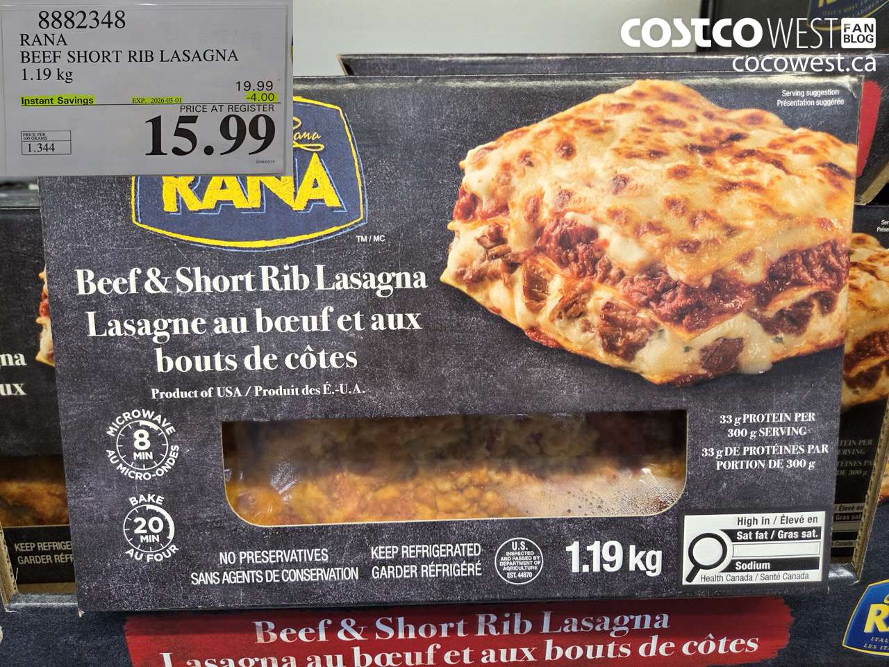 8882348 RANA BEEF SHORT RIB LASAGNA 1.19KG ($4.00 INSTANT SAVINGS EXPIRES ON 2026-03-01) $15.99
