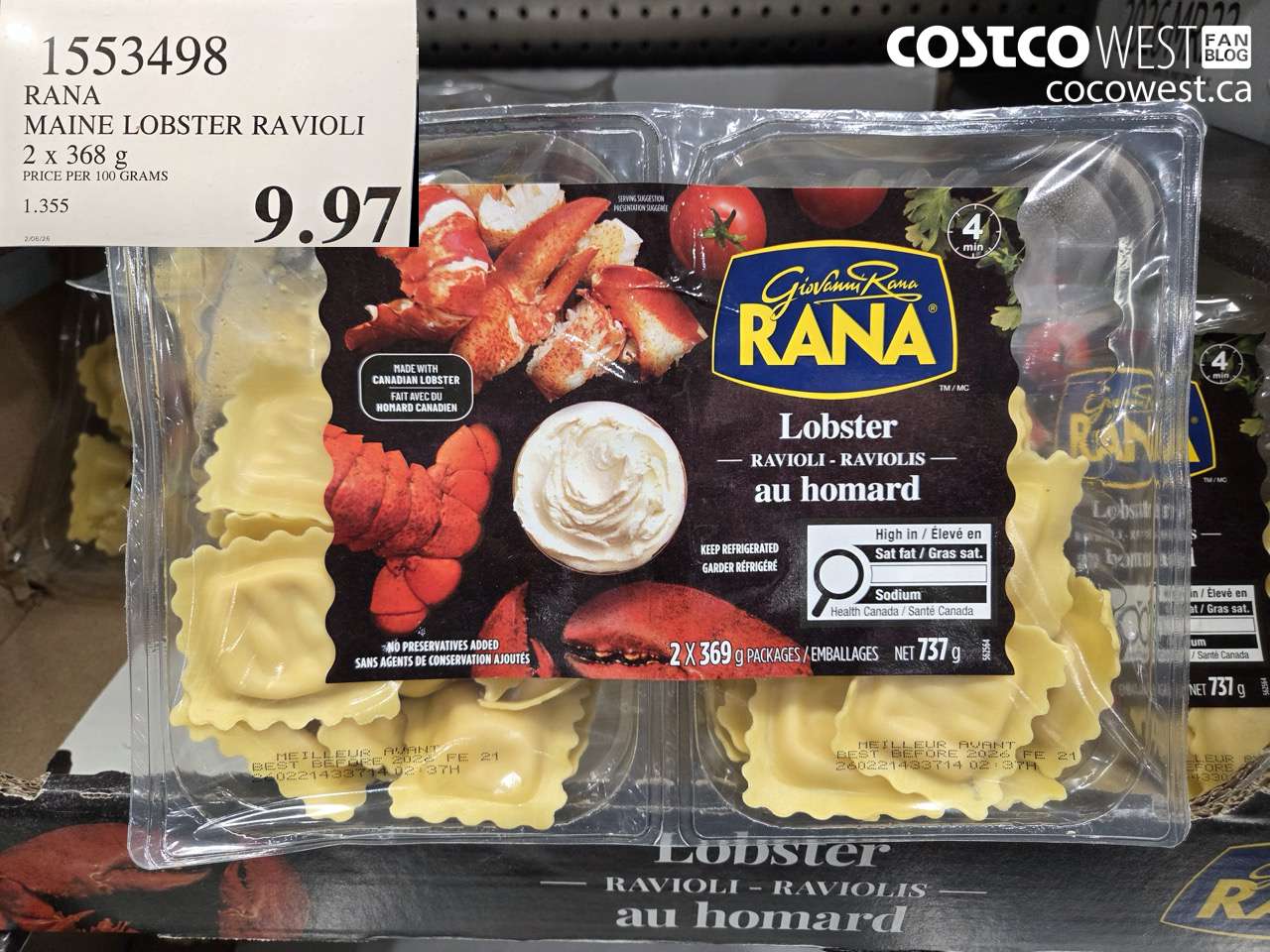 1533498 RANA MAINE LOBSTER RAVIOLI 2 x 36g $9.97