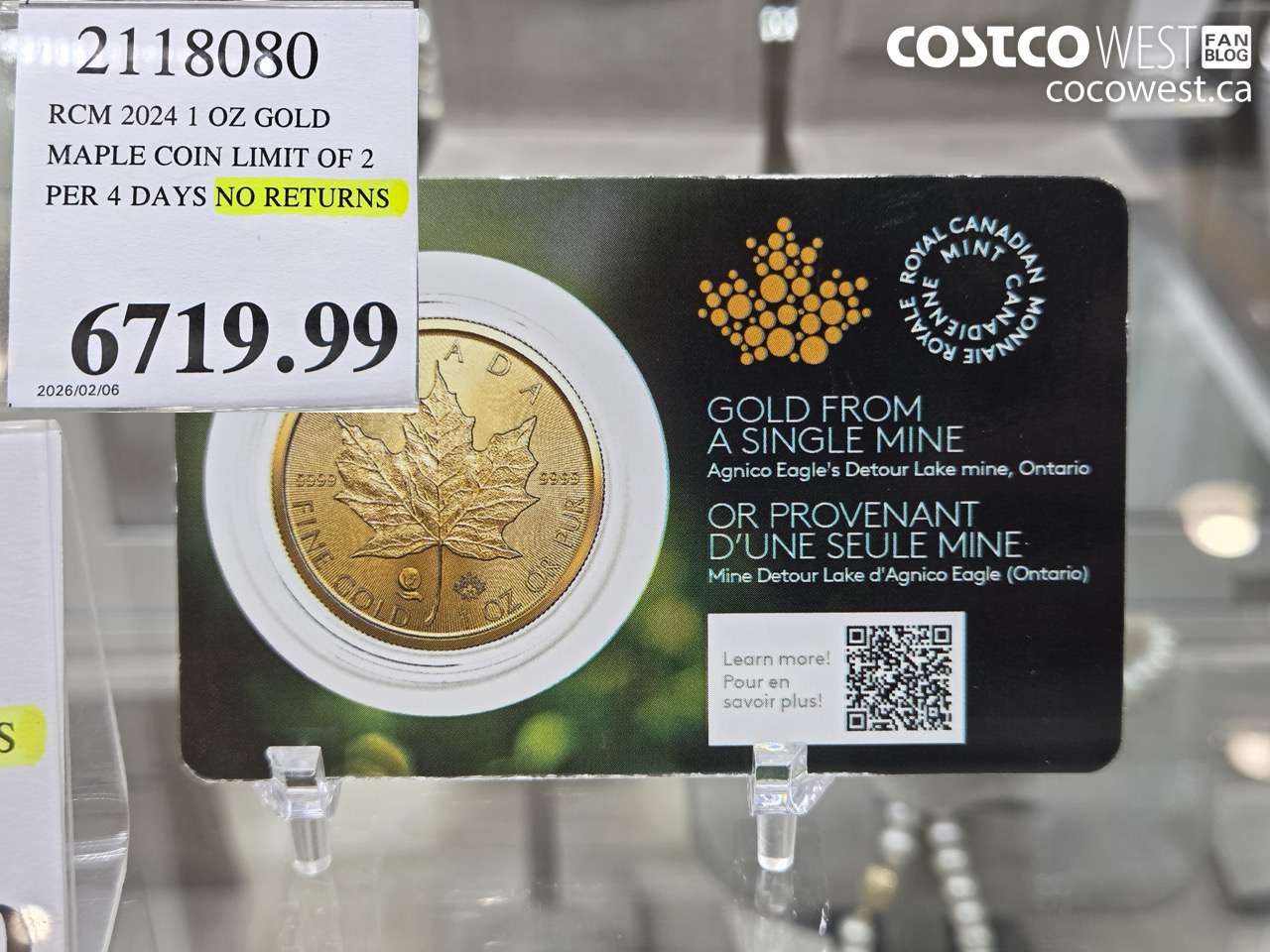 2118080 RCM 2024 1 OZ GOLD MAPLE COIN LIMIT OF 2 PER 4 DAYS NO RETURNS $6719.99