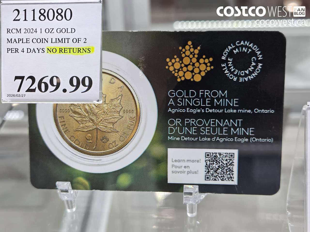 2118080 RCM 2024 1 OZ GOLD MAPLE COIN LIMIT OF 2 PER 4 DAYS NO RETURNS $7269.99