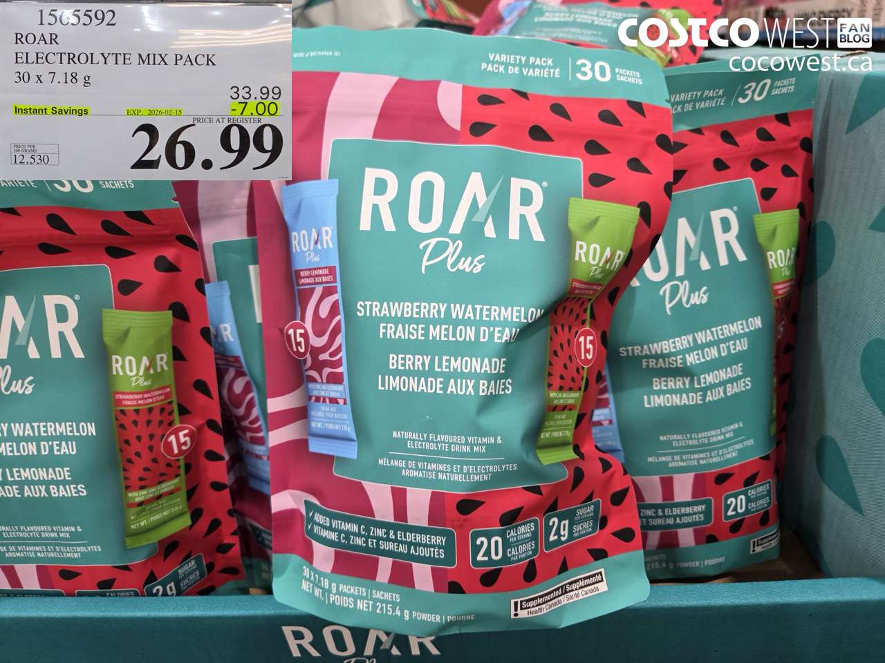 1565592 ROAR ELECTROLYTE MIX PACK 30 x 7.18 g ($7.00 INSTANT SAVINGS EXPIRES ON 2026-02-15) $26.99
