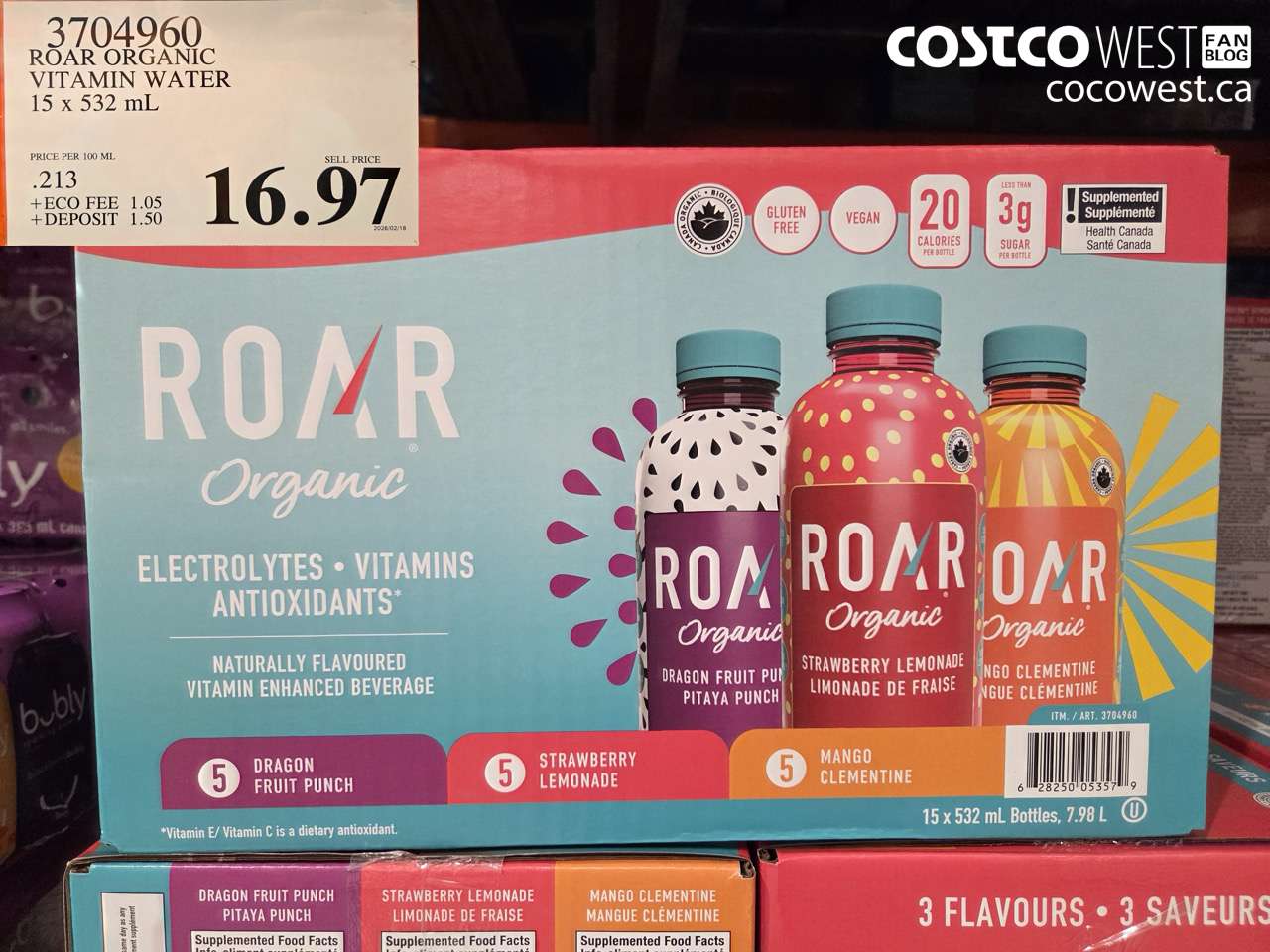3704960 ROAR ORGANIC VITAMIN WATER 15 x 532 mL $16.97