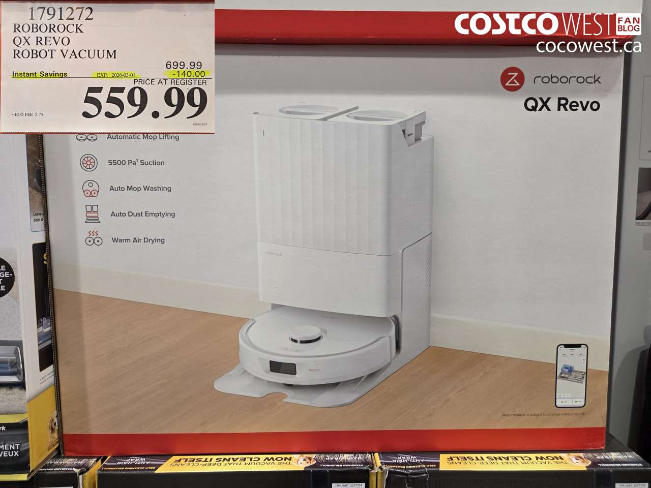 1791272 ROBOROCK QX REVO ROBOT VACUUM ($140.00 INSTANT SAVINGS EXPIRES ON 2026-03-01) $559.99