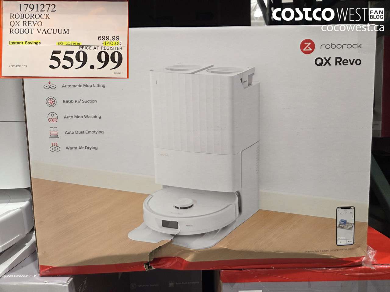 1791272 ROBOROCK QX REVO ROBOT VACUUM ($140.00 INSTANT SAVINGS EXPIRES ON 2026-03-01) $559.99