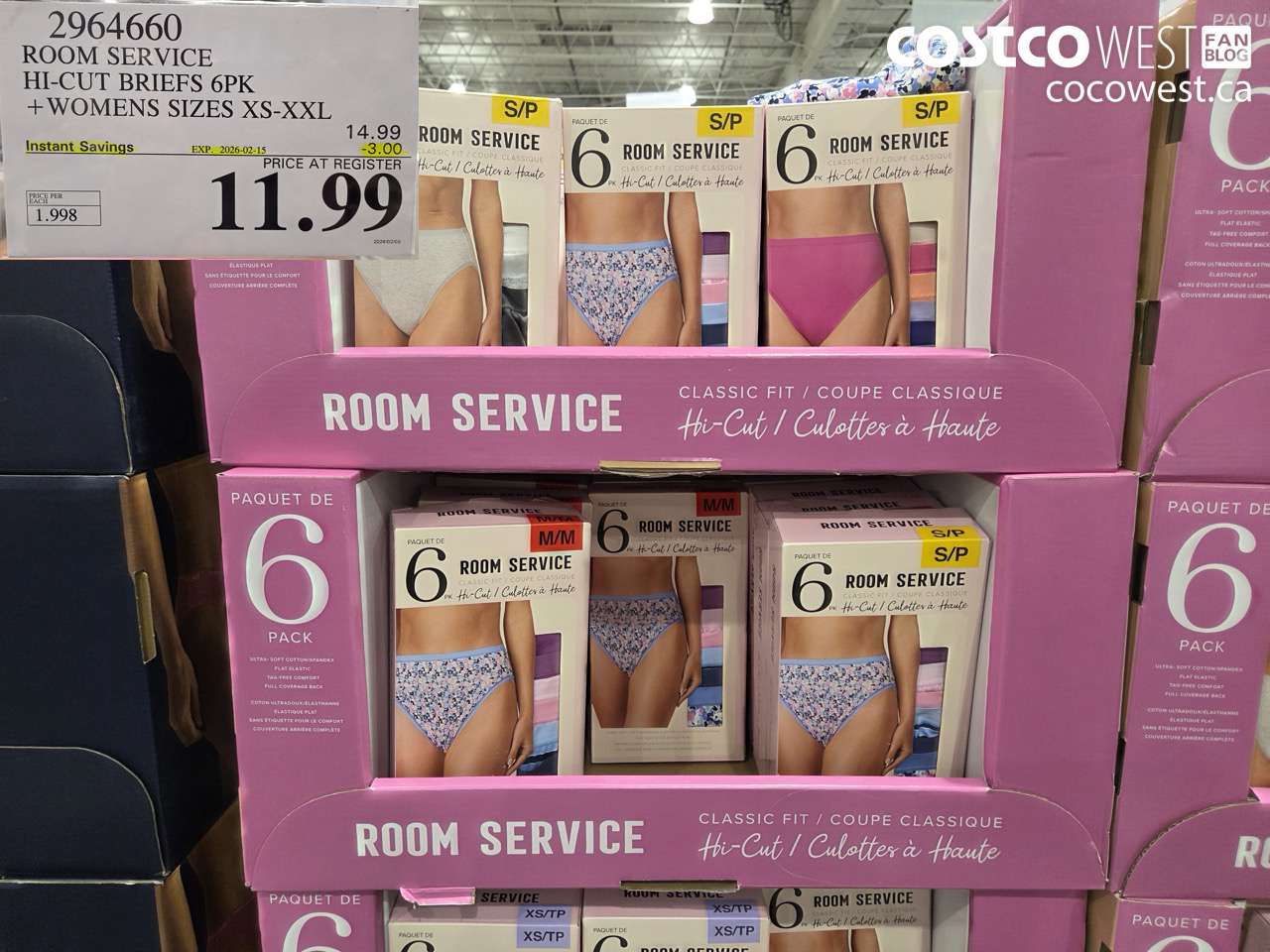 2964660 ROOM SERVICE HI-CUT BRIEFS 6PK + WOMENS SIZES XS-XXL ($3.00 INSTANT SAVINGS EXPIRES ON 2026-02-15) $11.99