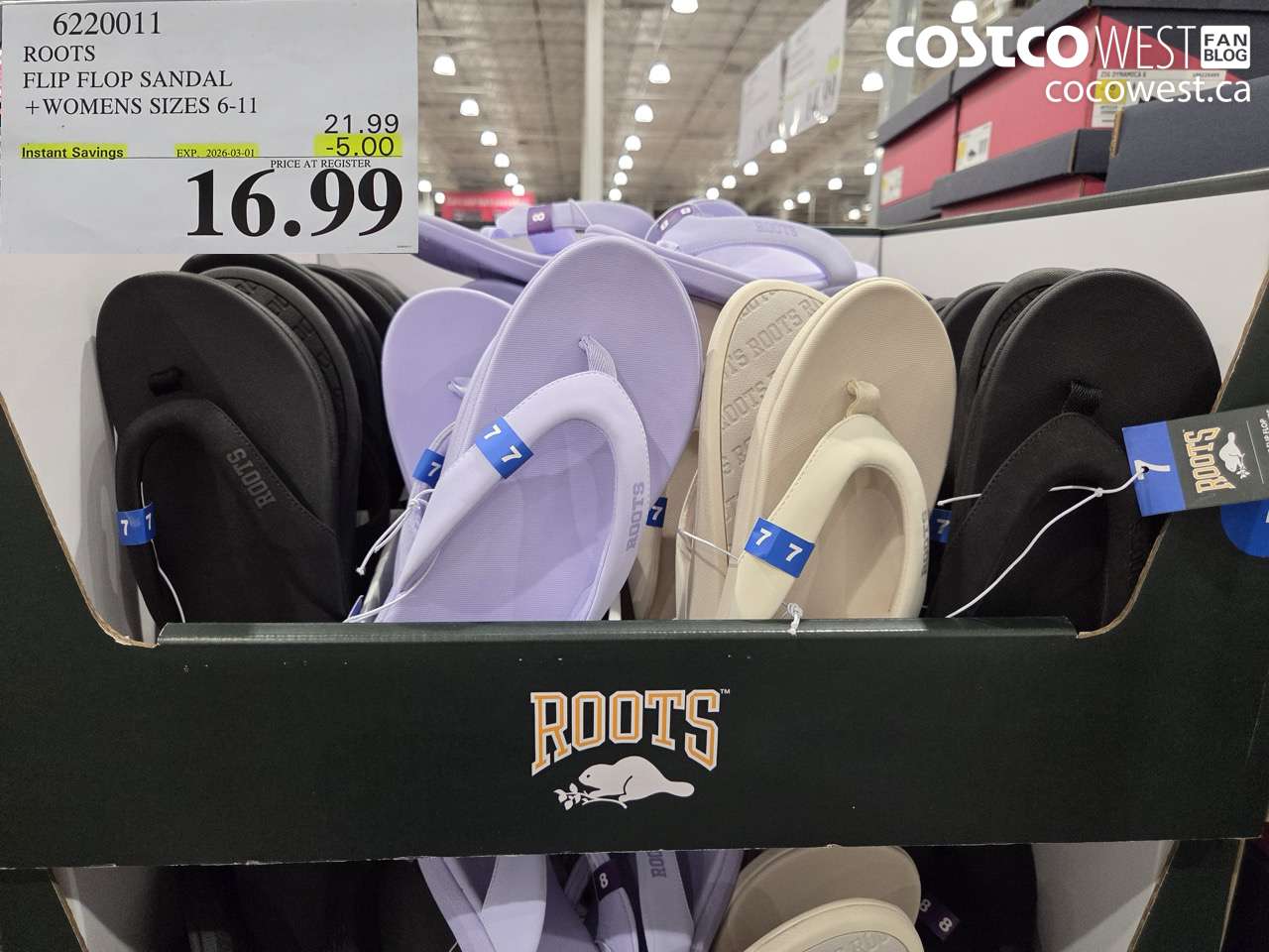 6220011 ROOTS FLIP FLOP SANDAL + WOMENS SIZES 6-11 ($5.00 INSTANT SAVINGS EXPIRES ON 2026-03-01) $16.99