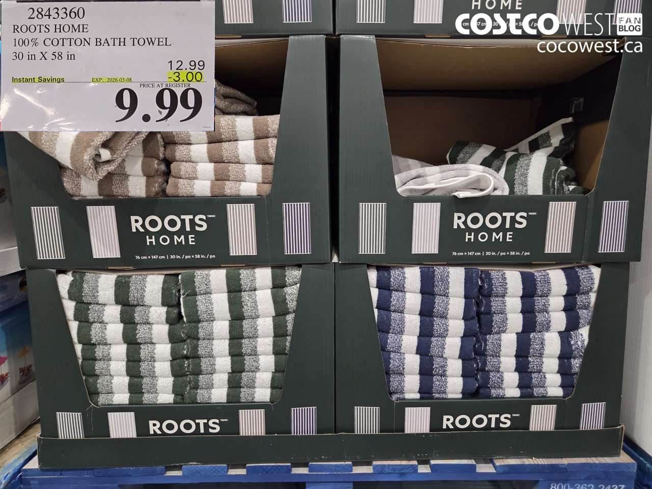 2843360 ROOTS HOME 100% COTTON BATH TOWEL 30 IN X 58 IN ($3.00 INSTANT SAVINGS EXPIRES ON 2026-03-08) $9.99