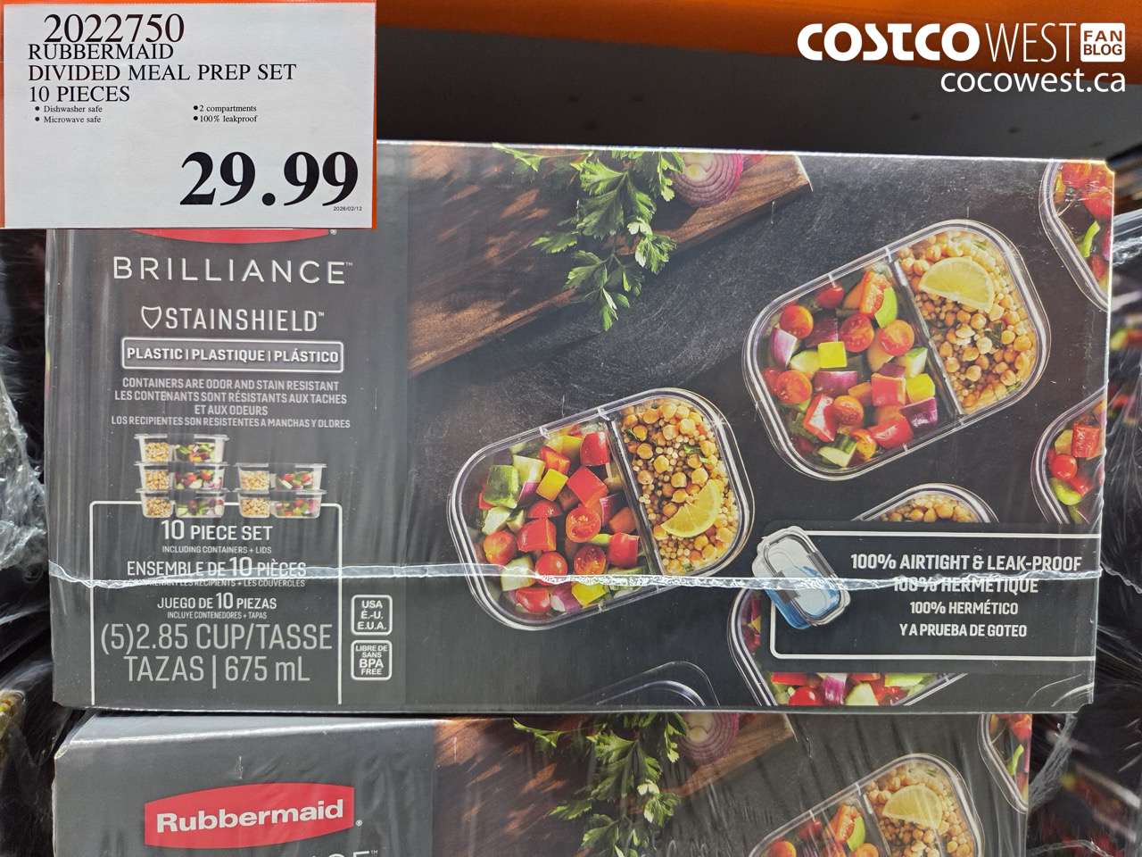 2022750 RUBBERMAID DIVIDED MEAL PREP SET 10 PIECES $29.99