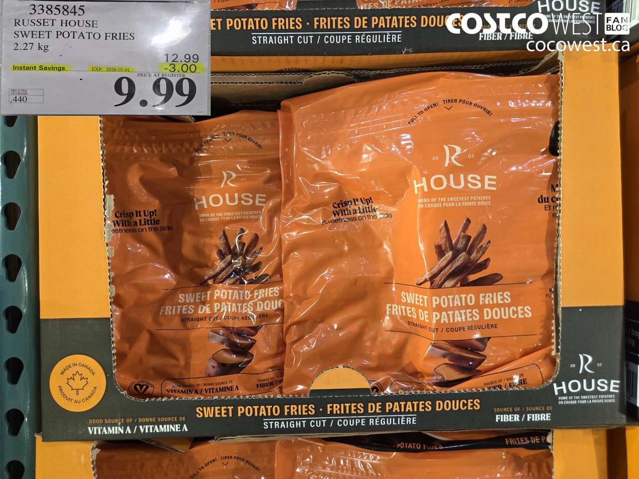 3385845 RUSSET HOUSE SWEET POTATO FRIES 2.27KG ($3.00 INSTANT SAVINGS EXPIRES ON 2026-03-01) $9.99