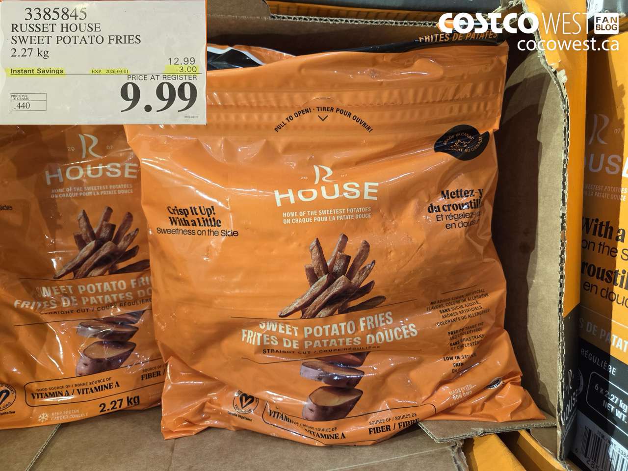 3385845 RUSSET HOUSE SWEET POTATO FRIES 2.27 KG ($3.00 INSTANT SAVINGS EXPIRES ON 2026-03-01) $9.99