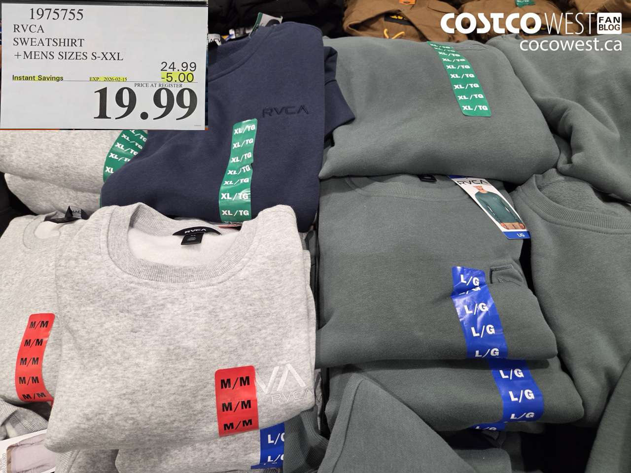 1975755 RVCA SWEATSHIRT + MENS SIZES S-XXL ($5.00 INSTANT SAVINGS EXPIRES ON 2026-02-15) $19.99