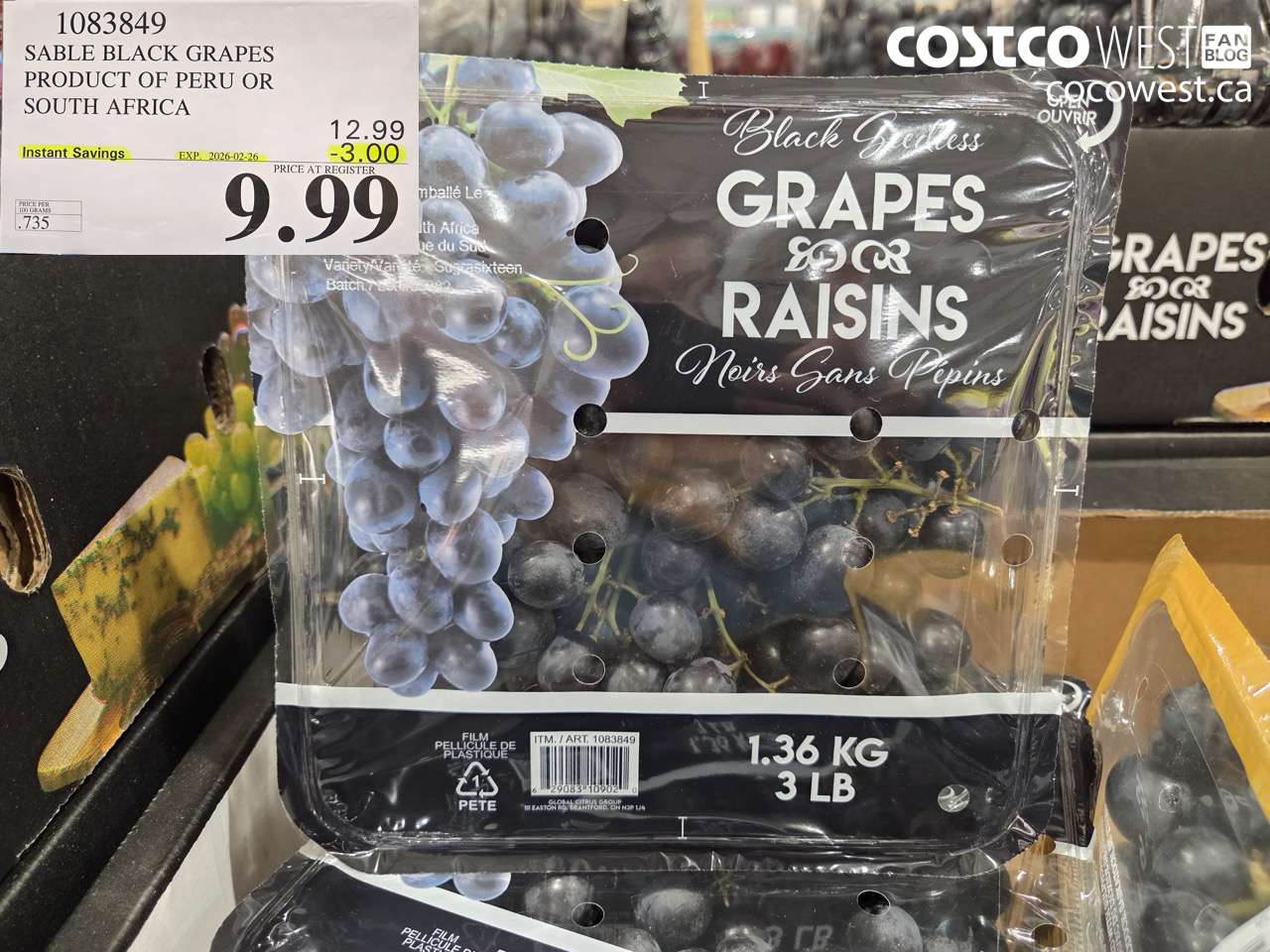 1083849 SABLE BLACK GRAPES PRODUCT OF PERU OR SOUTH AFRICA ($3.00 INSTANT SAVINGS EXPIRES ON 2026-02-26) $9.99