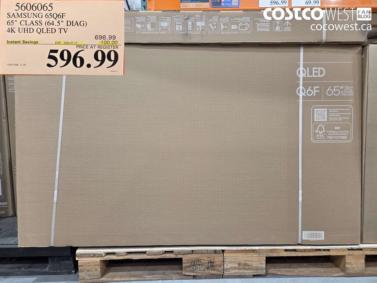 5606065 SAMSUNG 65Q6F 65 INCH CLASS (64.5 DIAG) 4K UHD QLED TV ($100.00 INSTANT SAVINGS EXPIRES ON 2026-03-15) $596.99