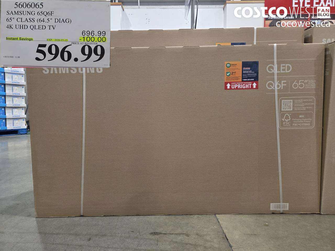 5606065 SAMSUNG 65Q6F 65 INCH CLASS (64.5 INCH DIAG) 4K UHD QLED TV ($100.00 INSTANT SAVINGS EXPIRES ON 2026-03-15) $596.99