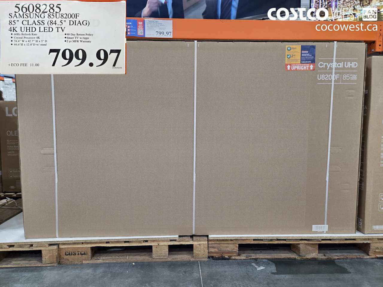 5608285 SAMSUNG 85U8200F 85-inch CLASS (84.5-inch DIAG) 4K UHD LED TV $799.97