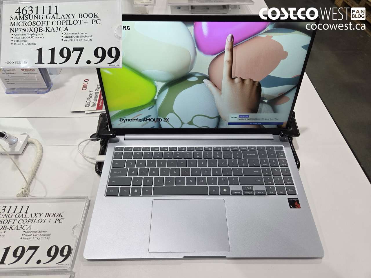 4631111 SAMSUNG GALAXY BOOK MICROSOFT COPILOT + PC NP750XQB-KA3CA $1197.99