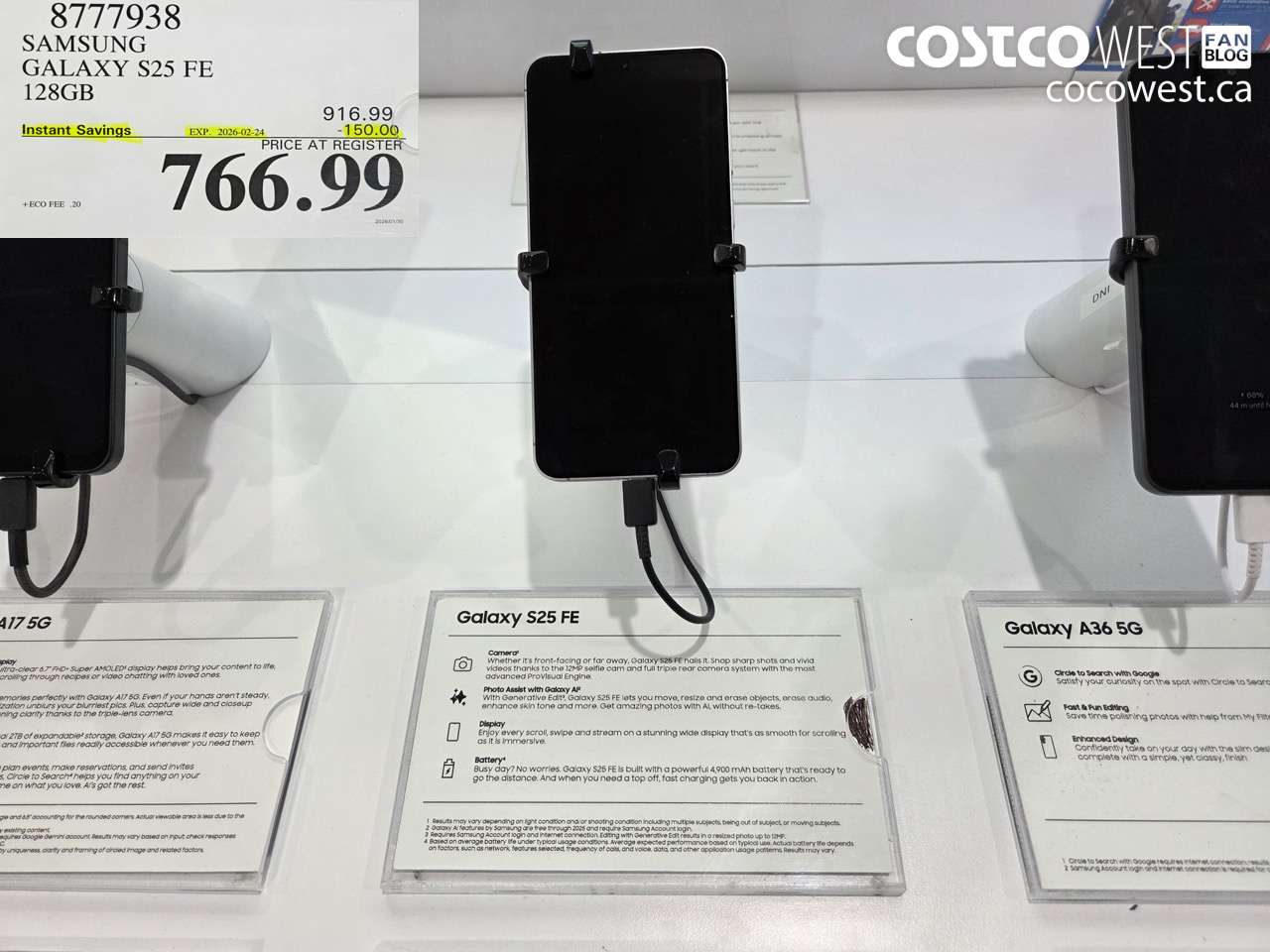 8777938 SAMSUNG GALAXY S25 FE 128GB ($150.00 INSTANT SAVINGS EXPIRES ON 2026-02-24) $766.99