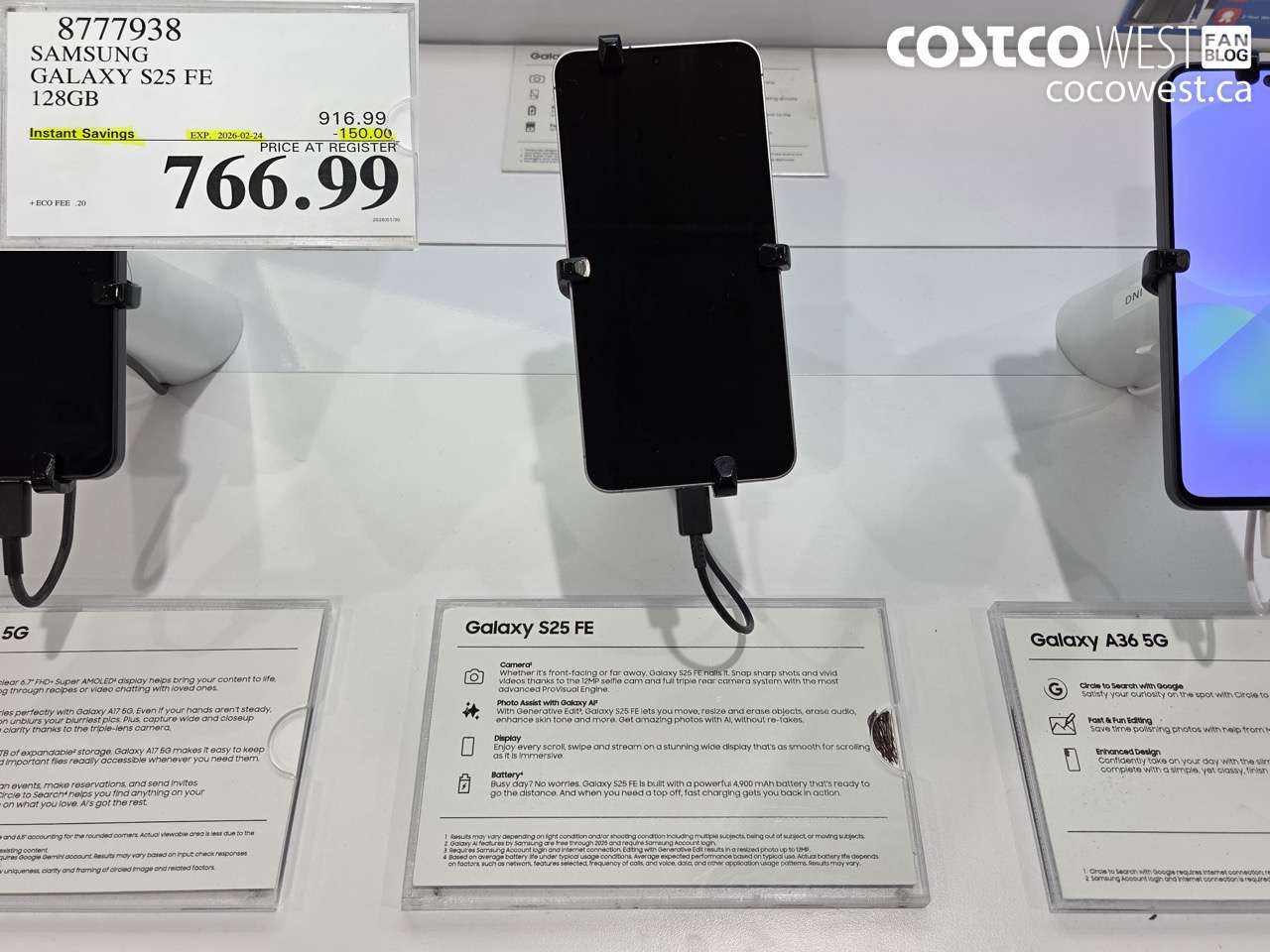 8777938 SAMSUNG GALAXY S25 FE 128GB ($150.00 INSTANT SAVINGS EXPIRES ON 2026-02-24) $766.99