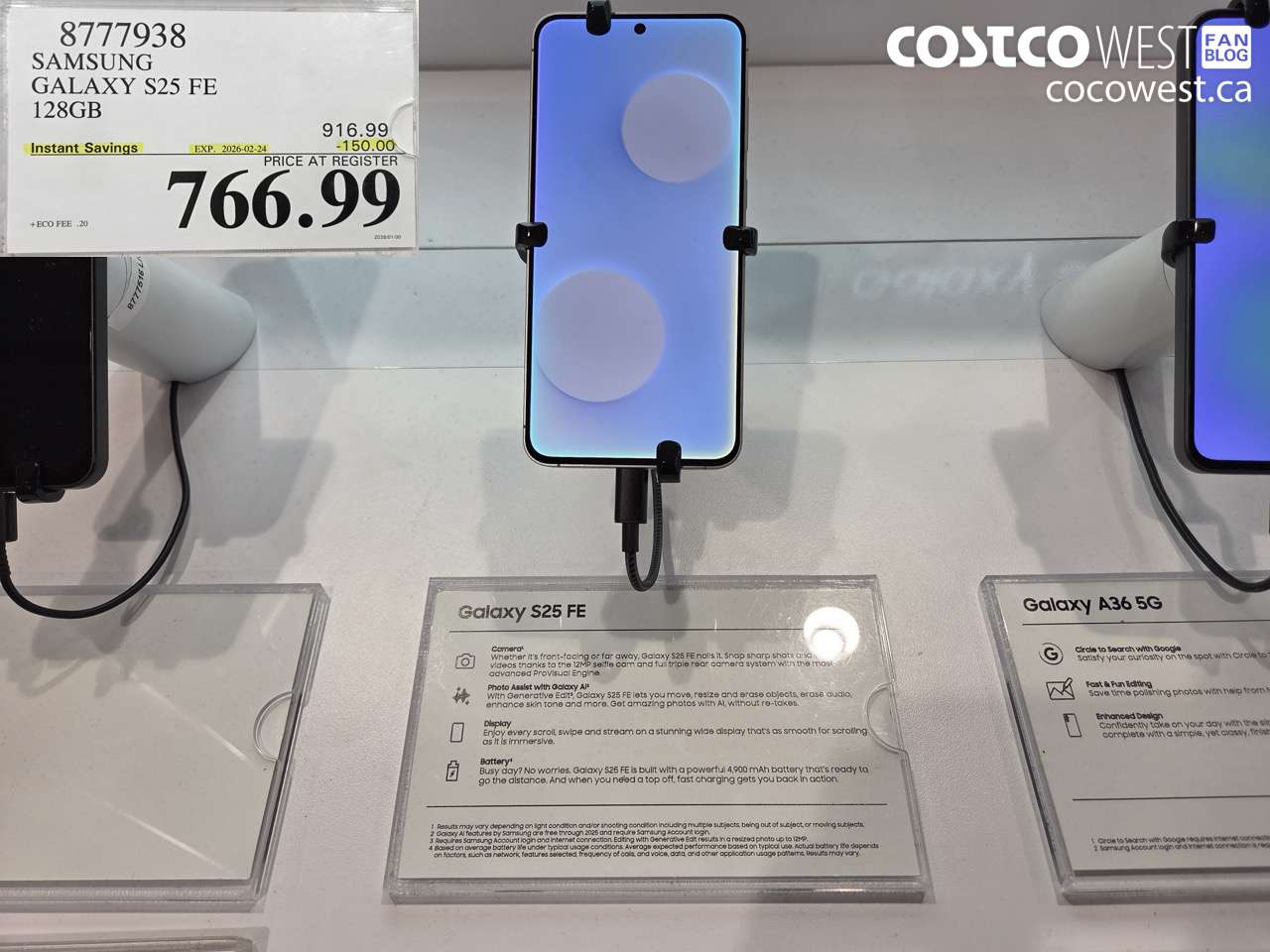 8777938 SAMSUNG GALAXY S25 FE 128GB ($150.00 INSTANT SAVINGS EXPIRES ON 2026-02-24) $766.99