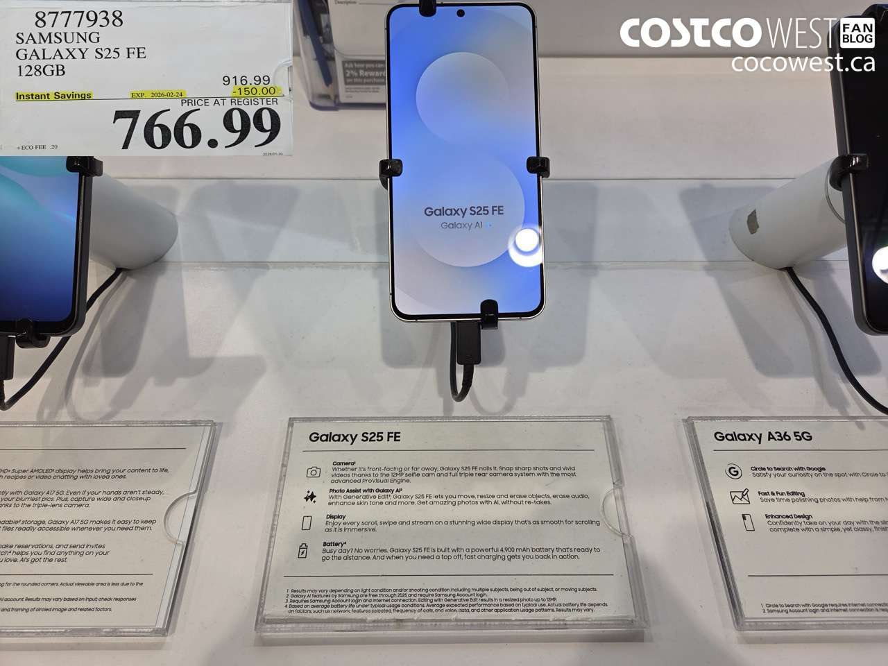 8777938 SAMSUNG GALAXY S25 FE 128GB ($150.00 INSTANT SAVINGS EXPIRES ON 2026-02-24) $766.99