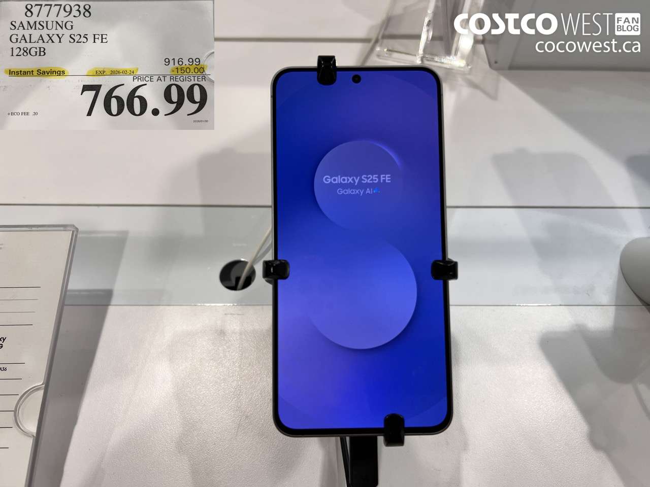 8777938 SAMSUNG GALAXY S25 FE 128GB ($150.00 INSTANT SAVINGS EXPIRES ON 2026-02-24) $766.99
